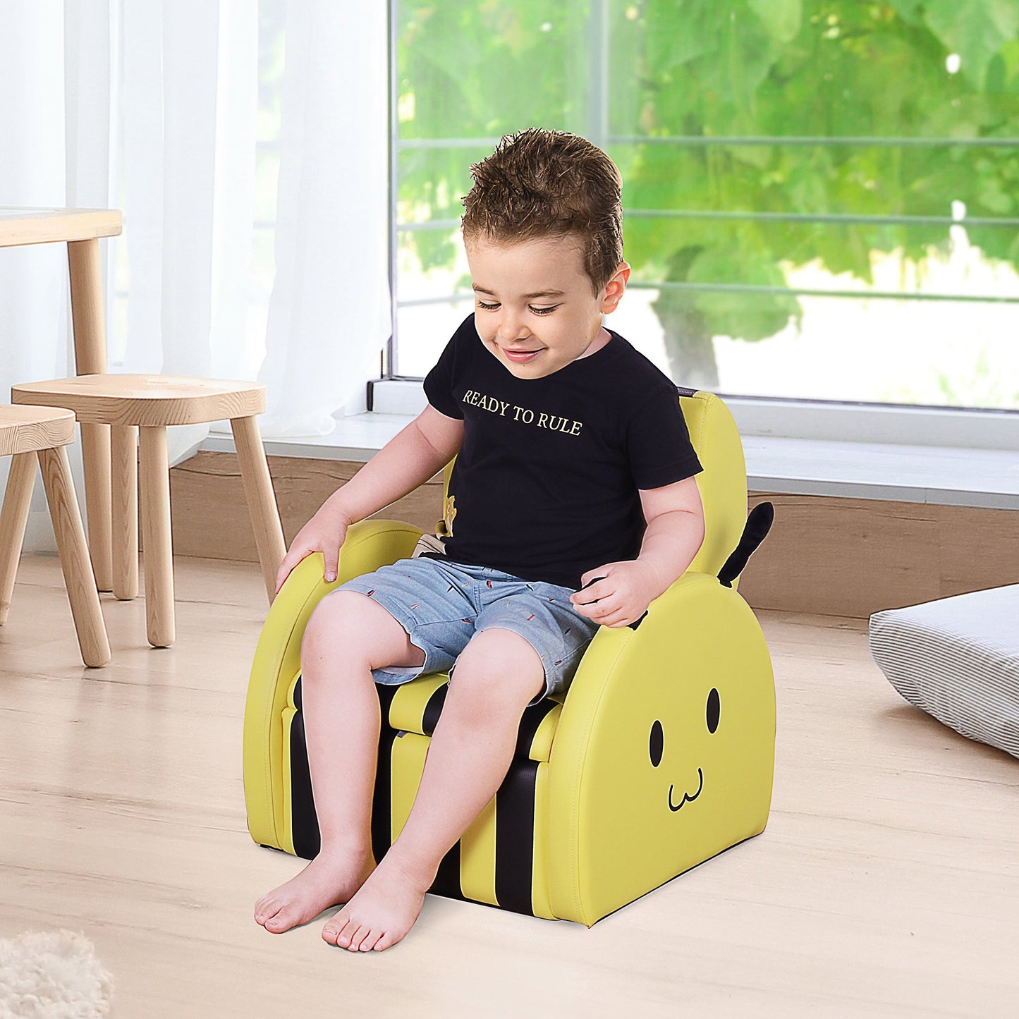 HOMCOM Kids PVC Upholstered Bumble Bee Armchair Yellow/Black