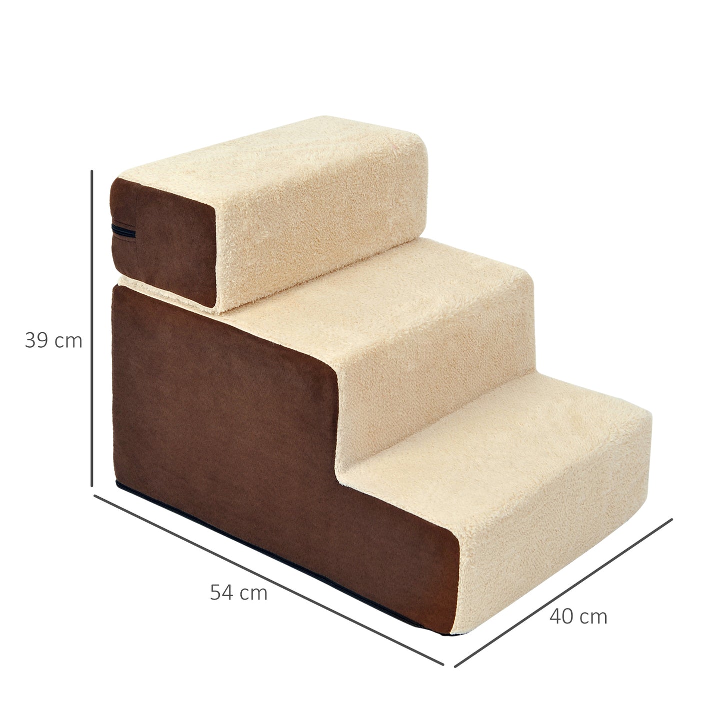 PawHut Domestic Pets Deluxe Sponge 3-Step Dog Steps Staircase w/Soft Pad Beige