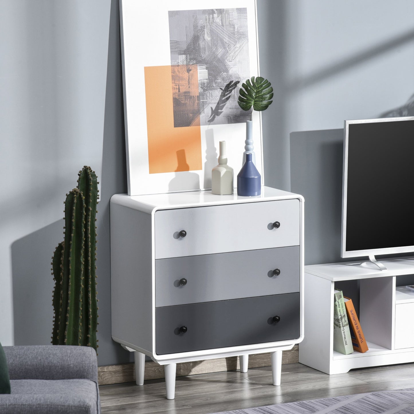 HOMCOM Nordic Side Cabinet Home Organizer w/ 3 Storage Drawer for Bedroom, Living Room