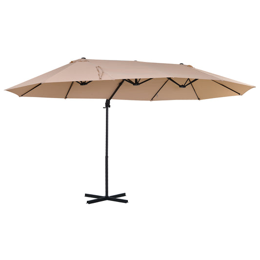 Outsunny Double Canopy Offset Parasol Umbrella Garden Shade w/ Steel Pole 12 Ribs Beige