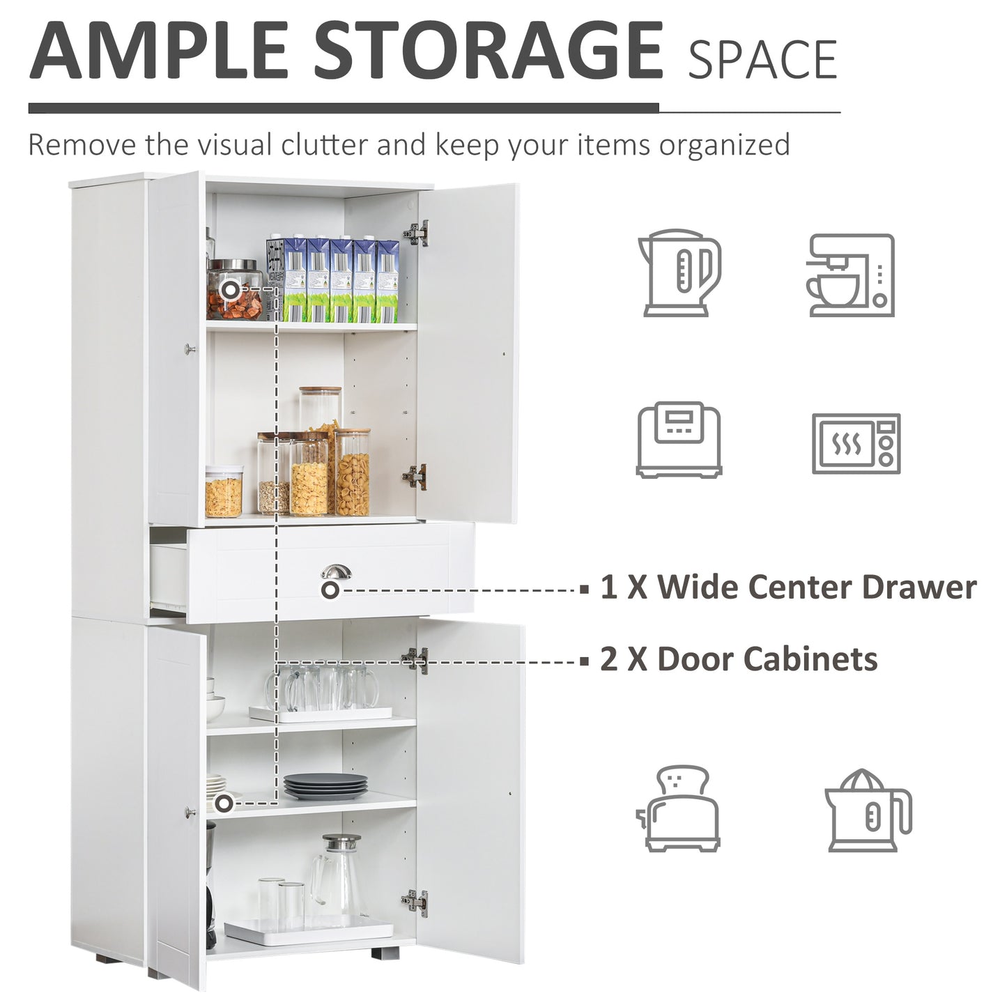 HOMCOM Modern Kitchen Pantry Cupboard Kitchen Storage Cabinet w/ Drawer and Shelves
