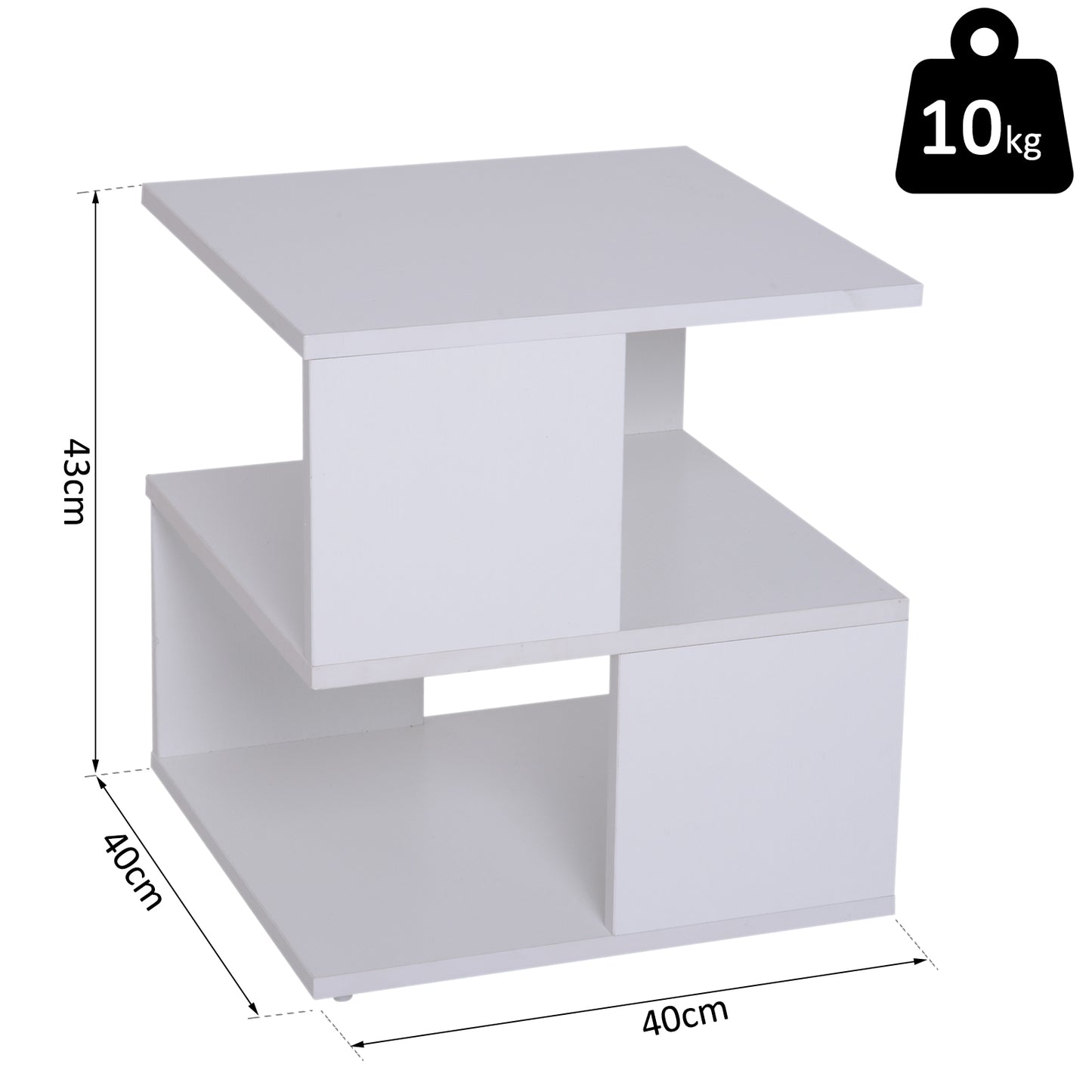 HOMCOM 2-Tier Side Table, 40Lx40Wx43H cm-White