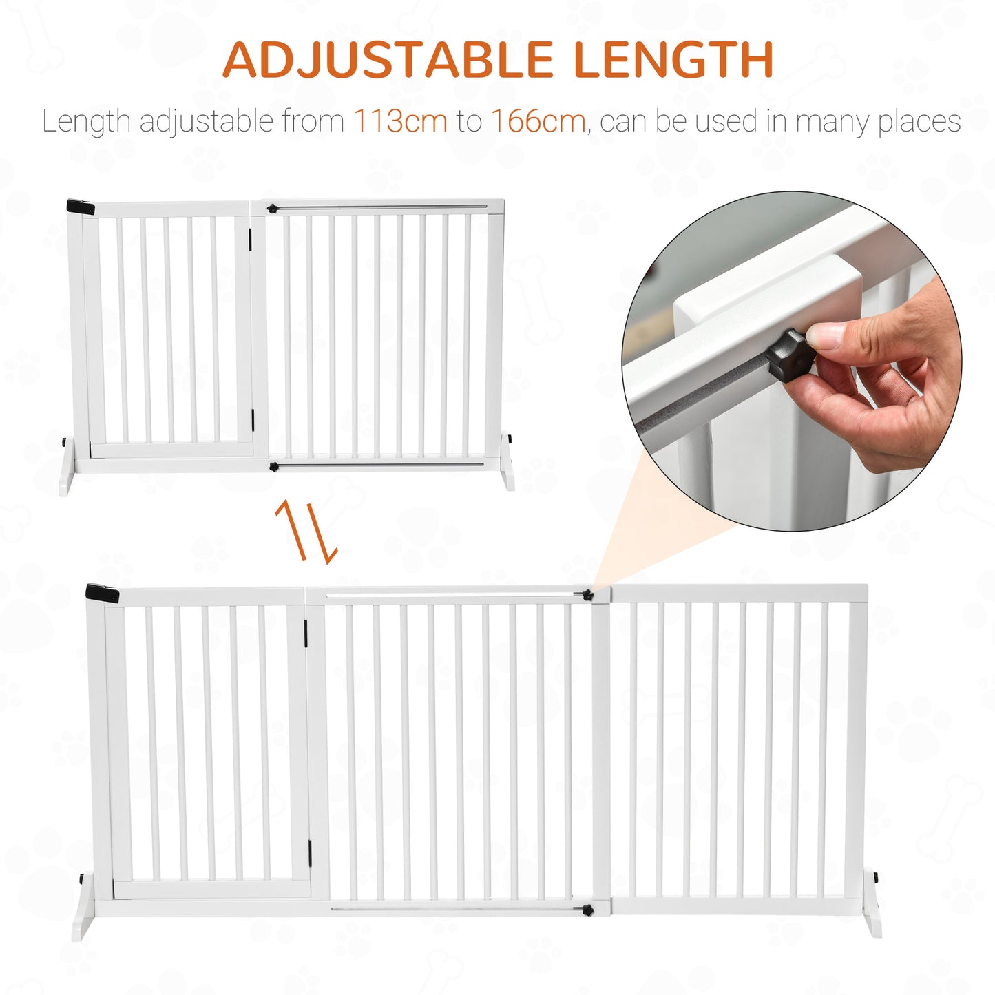 PawHut Freestanding Length Adjustable Wooden Pet Gate with Lockable Door 3 Panels White