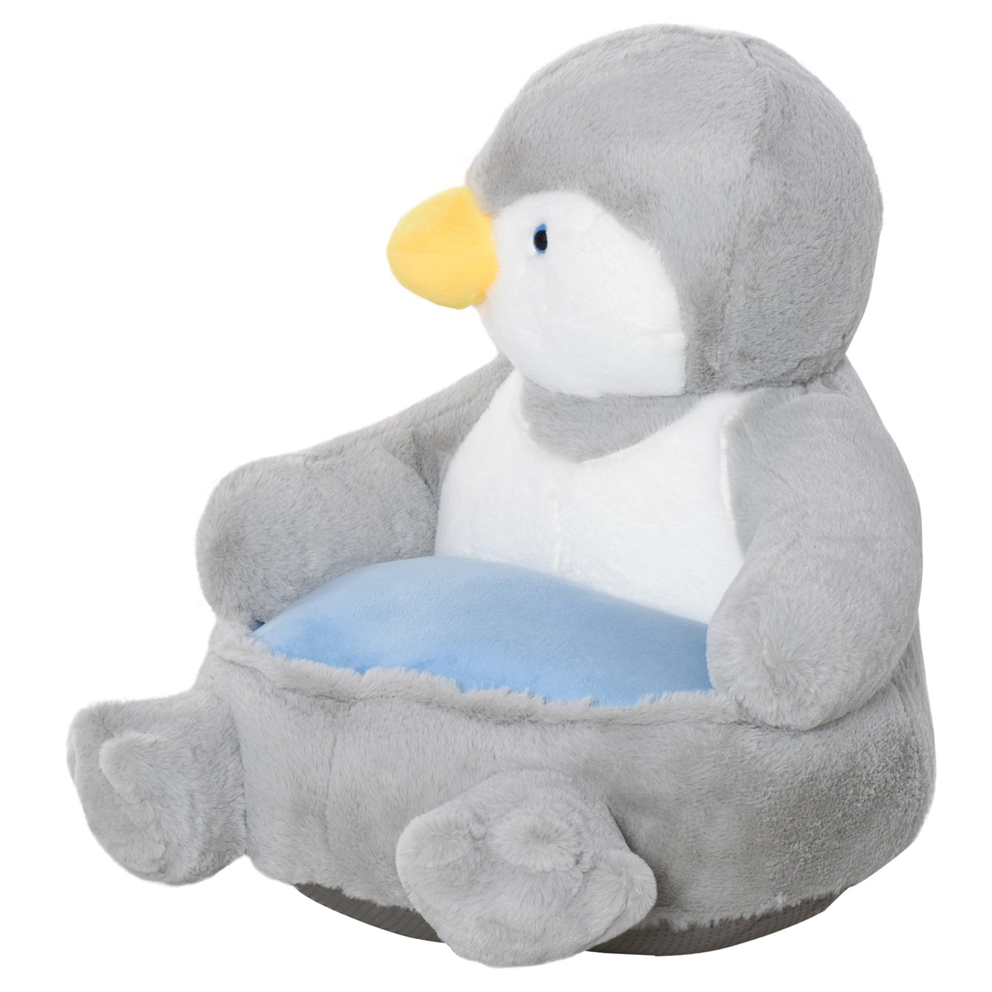 HOMCOM Animal Kids Sofa Chair Cartoon Cute Penguin Plush Armchair for 18-36 months Grey