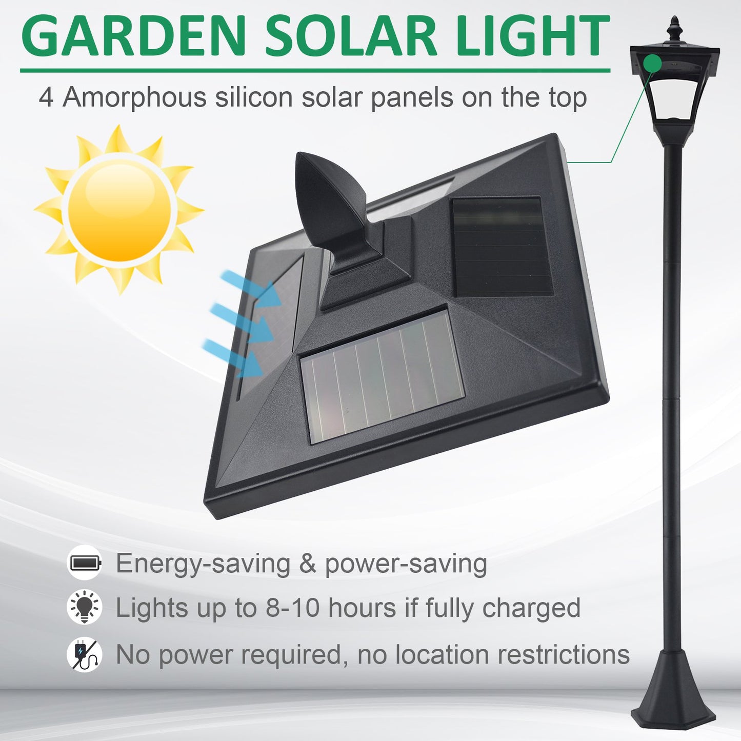 Outsunny Solar Powered Lamp Post, IP44, 18Lx18Wx160H cm-Black