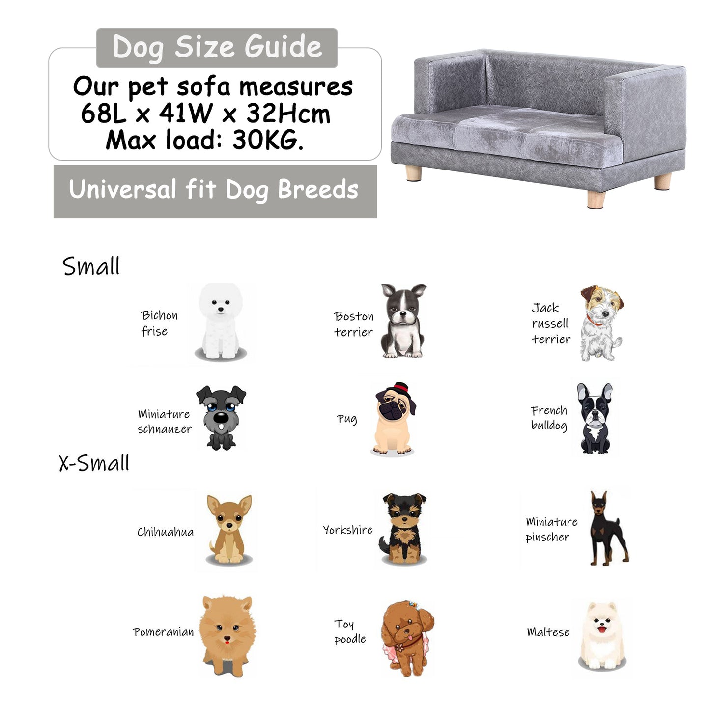 PawHut PU Leather Elevated Pet Dogs Sofa Bed Grey