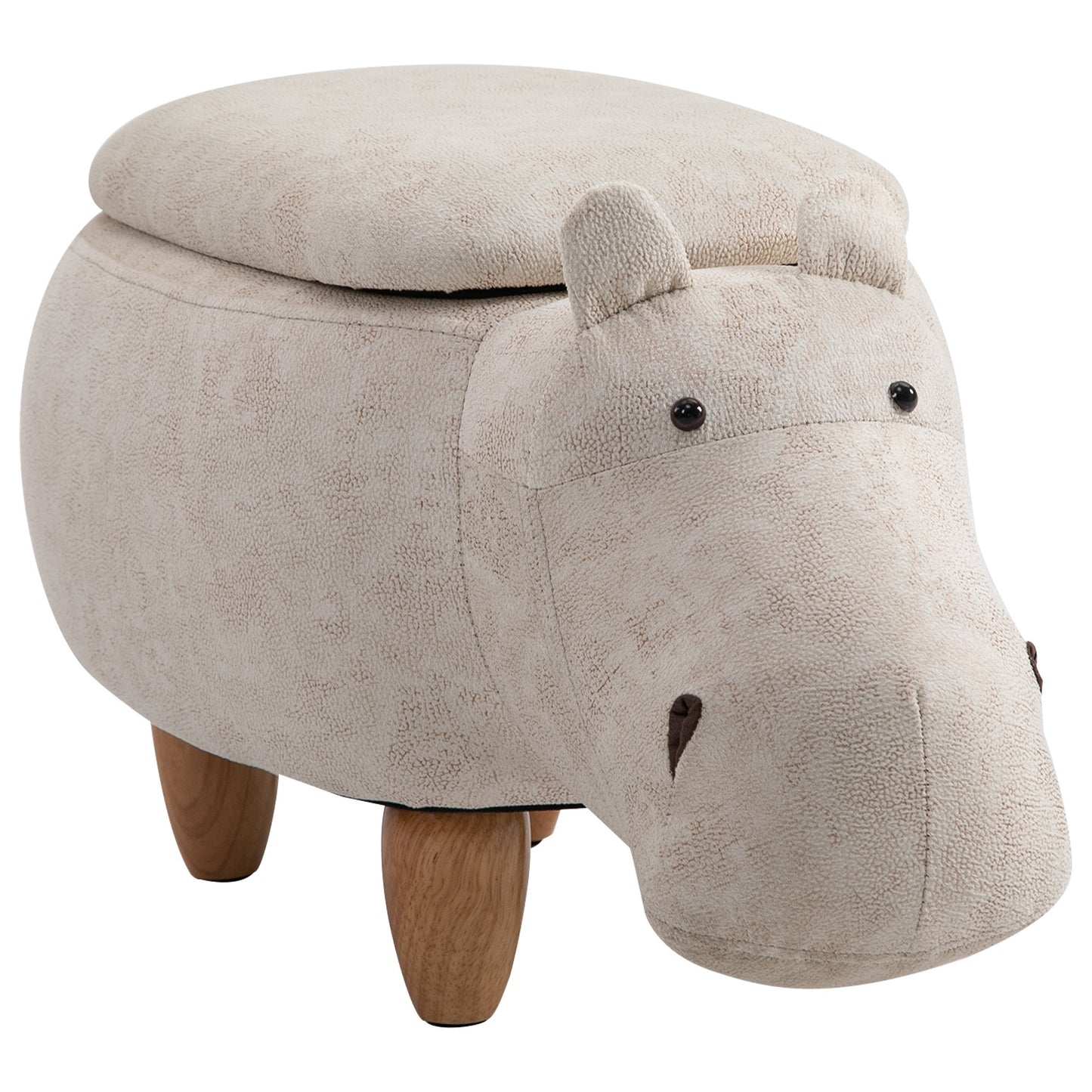 HOMCOM Hippo Storage Footstool Ottoman Polyester Upholstered Stool Cream/White