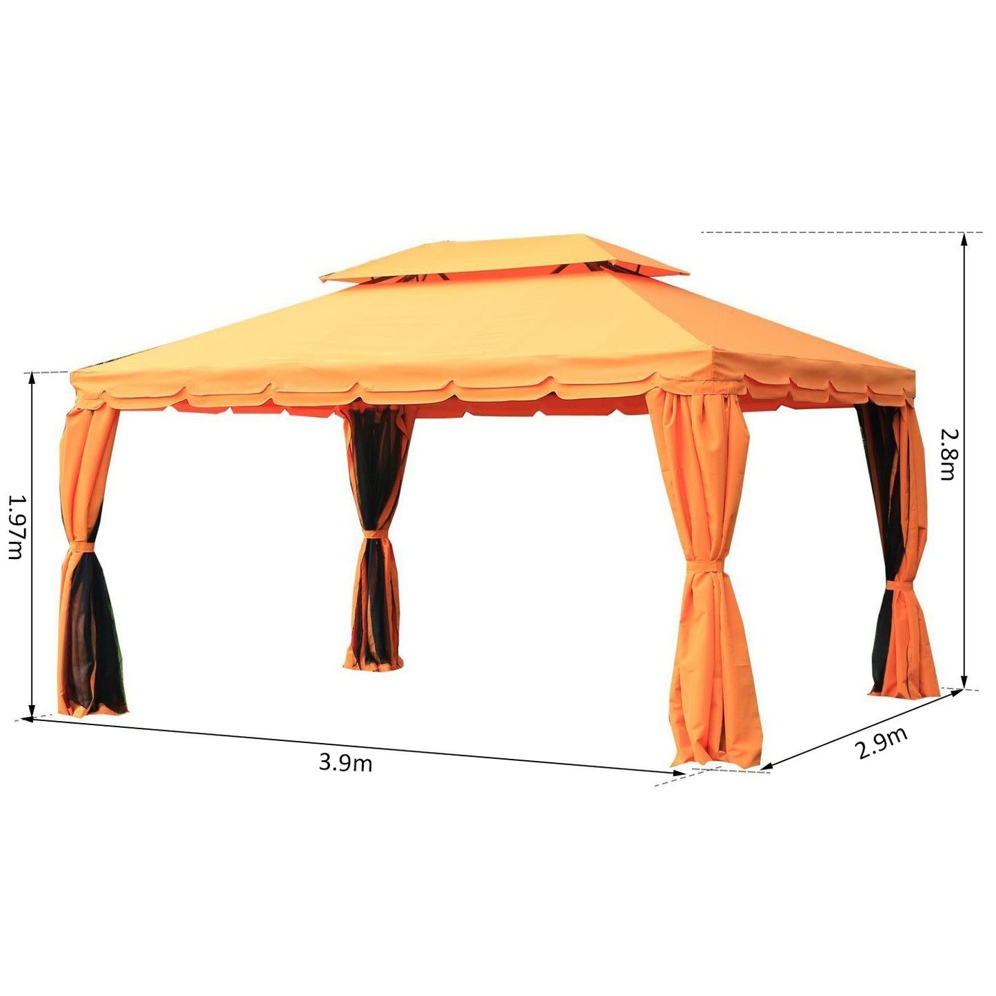 Outsunny 3m x 4m Aluminium Frame Polyester Draped 2-Tier Roof Gazebo Orange