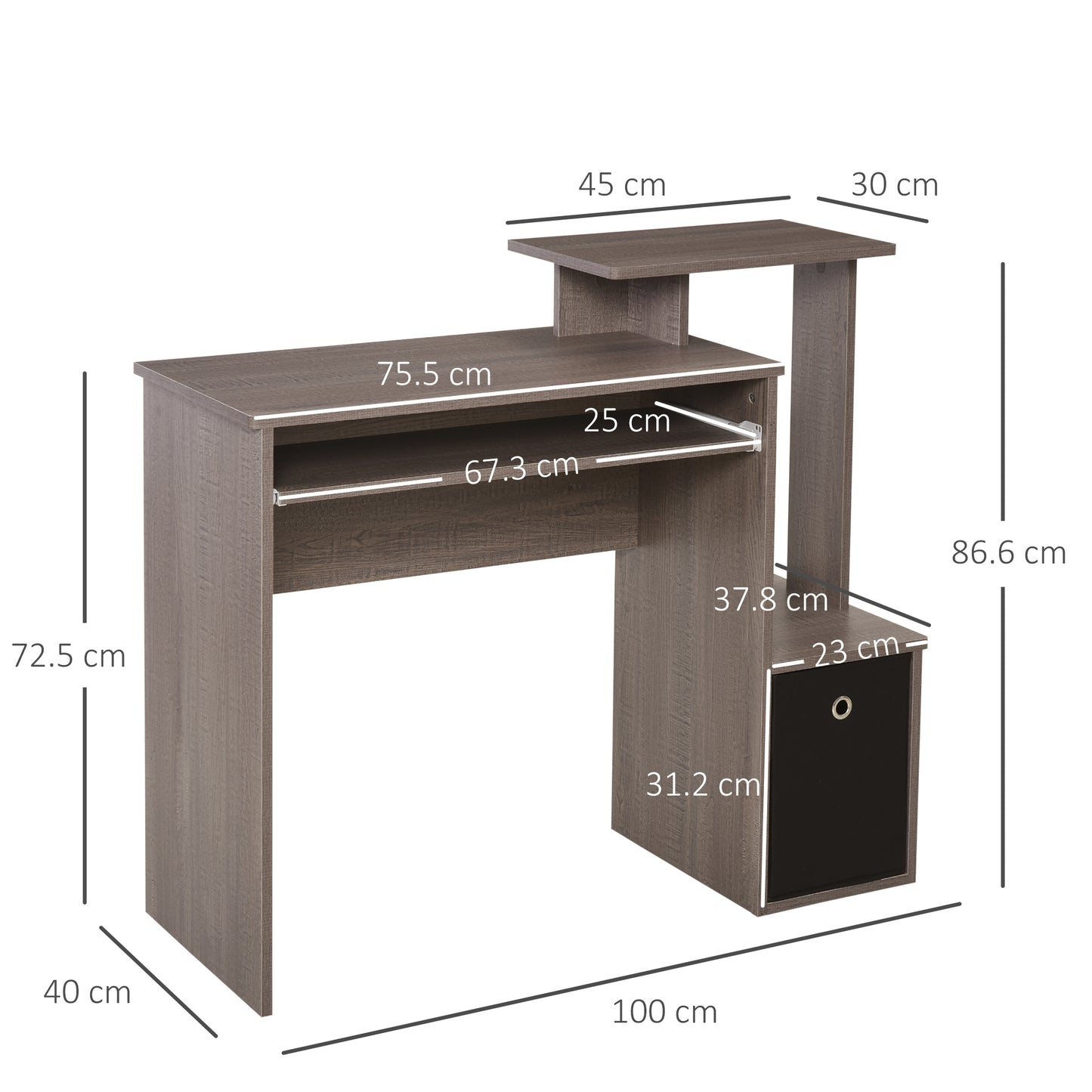 HOMCOM Particle Board Multi-Tier Computer Desk Grey