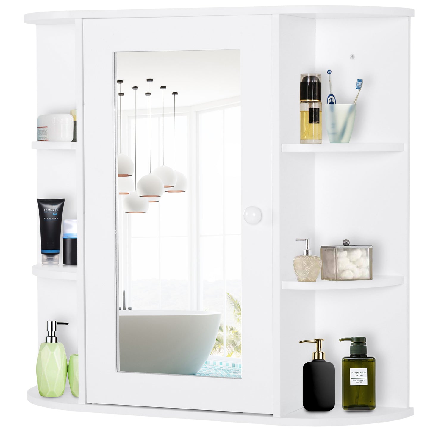 HOMCOM Wall Mount Mirror Cabinet Storage Bathroom Cupboard w/ Single Door and Shelves