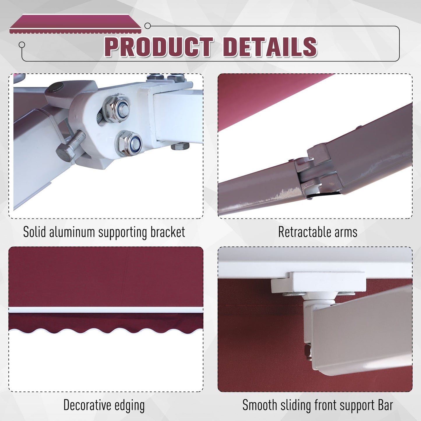 Outsunny 2.5mx 2m Motorised Aluminium Awning w/ Remote Wine Red