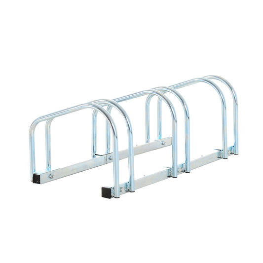 HOMCOM 3-Bike Floor Bike Stand-Silver