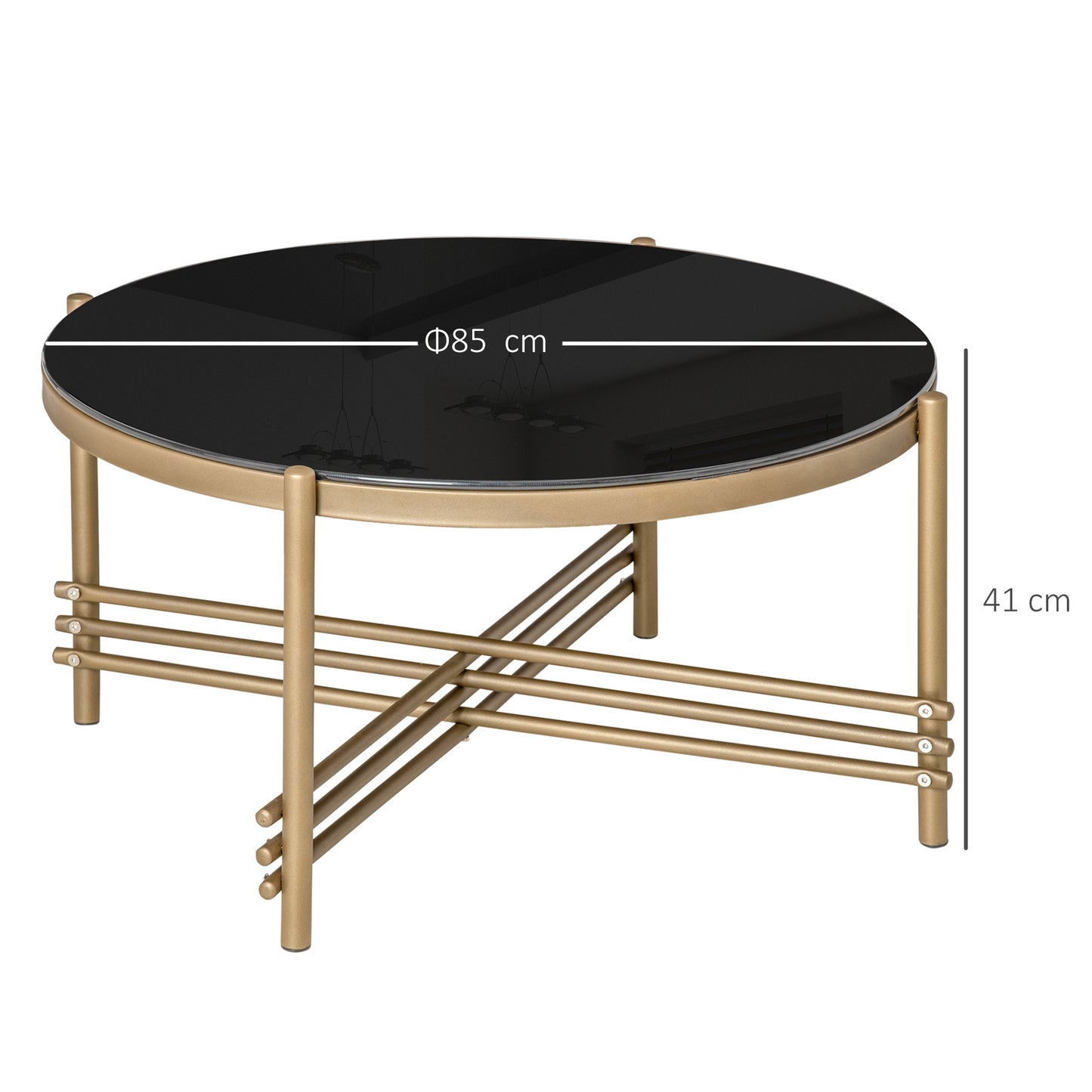 HOMCOM Round Coffee Table with Tempered Glass Top and Golden Metal Legs, Accent Cocktail Table for Living Room