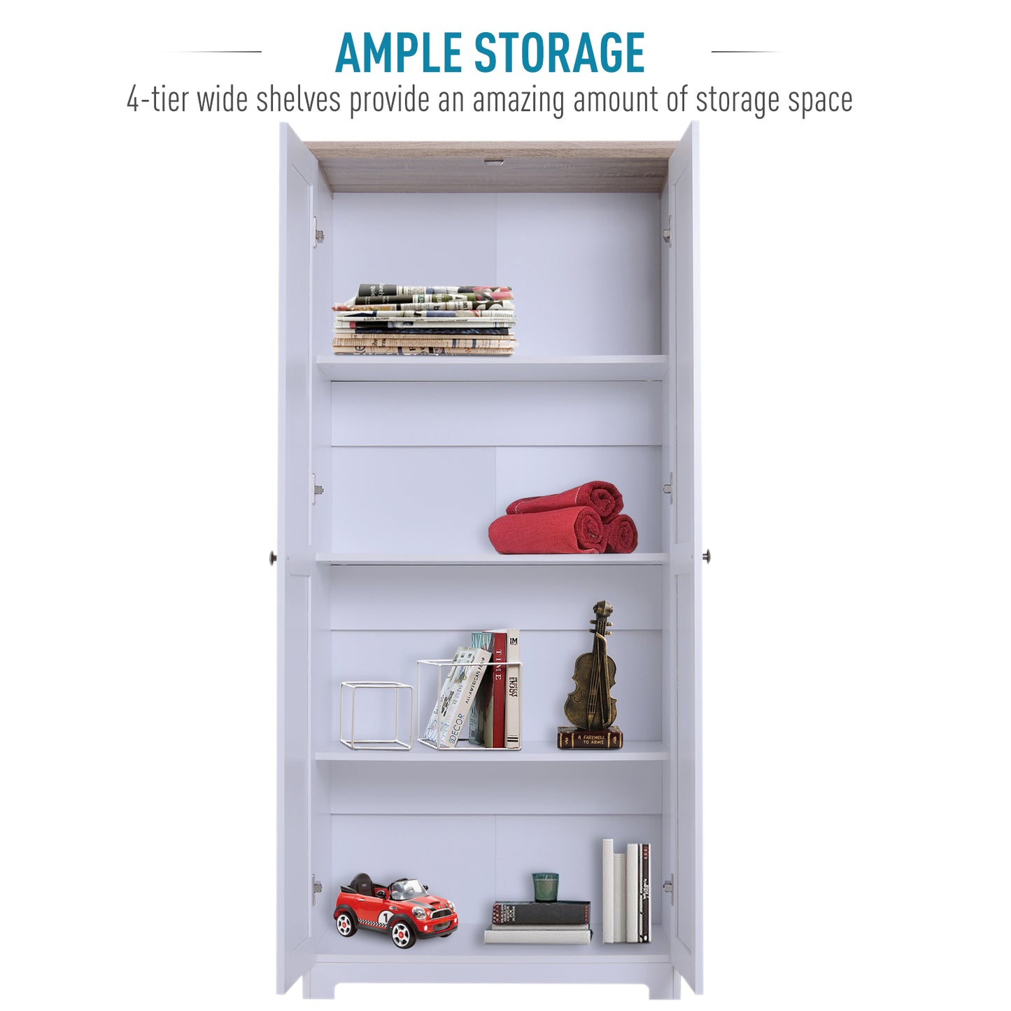 HOMCOM Storage Cabinet With 2 Doors 4 Shelves, 80Wx48Dx172H cm-White