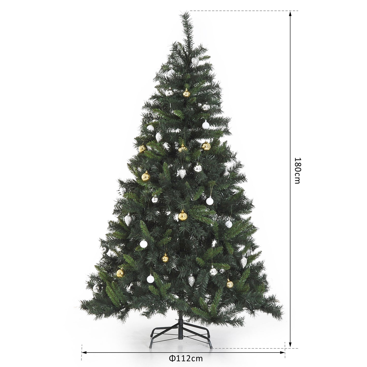 HOMCOM 6FT Pre-Lit Artificial Christmas Tree W/ Ornament, Metal Stand-Green