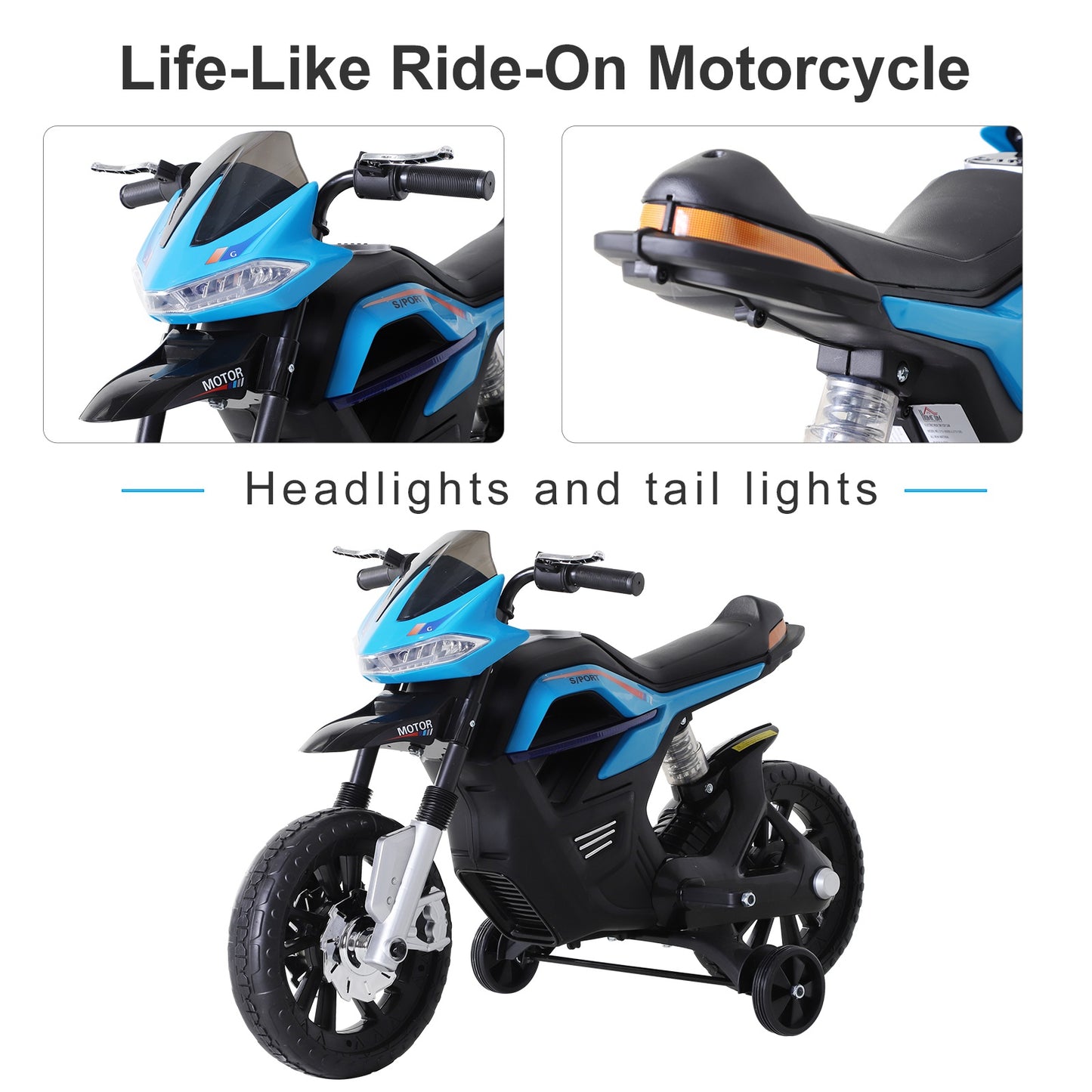 HOMCOM  Ride On Kids Electric Motorbike Scooter 6V Battery Powered w/ Brake Lights and Music Blue