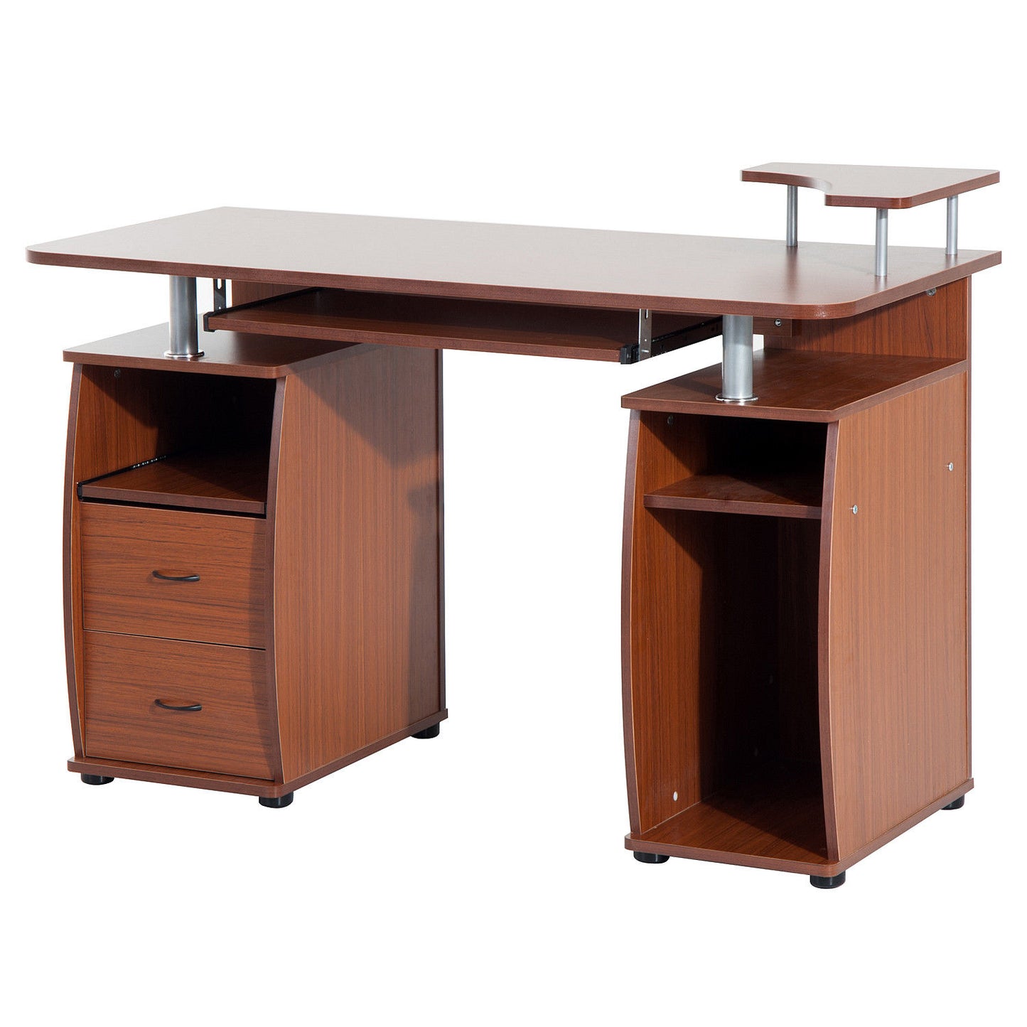 HOMCOM MDF Multi-Level Home Office Workstation Desk with Drawers Brown