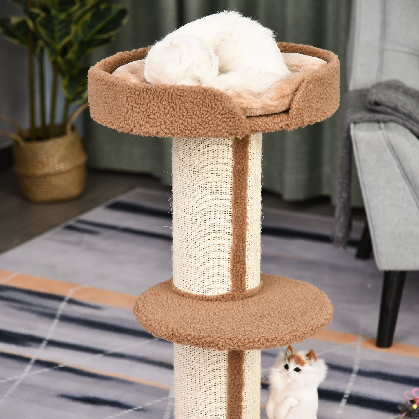 PawHut Cats 2-Tier Scratching Tree w/ Bed Brown