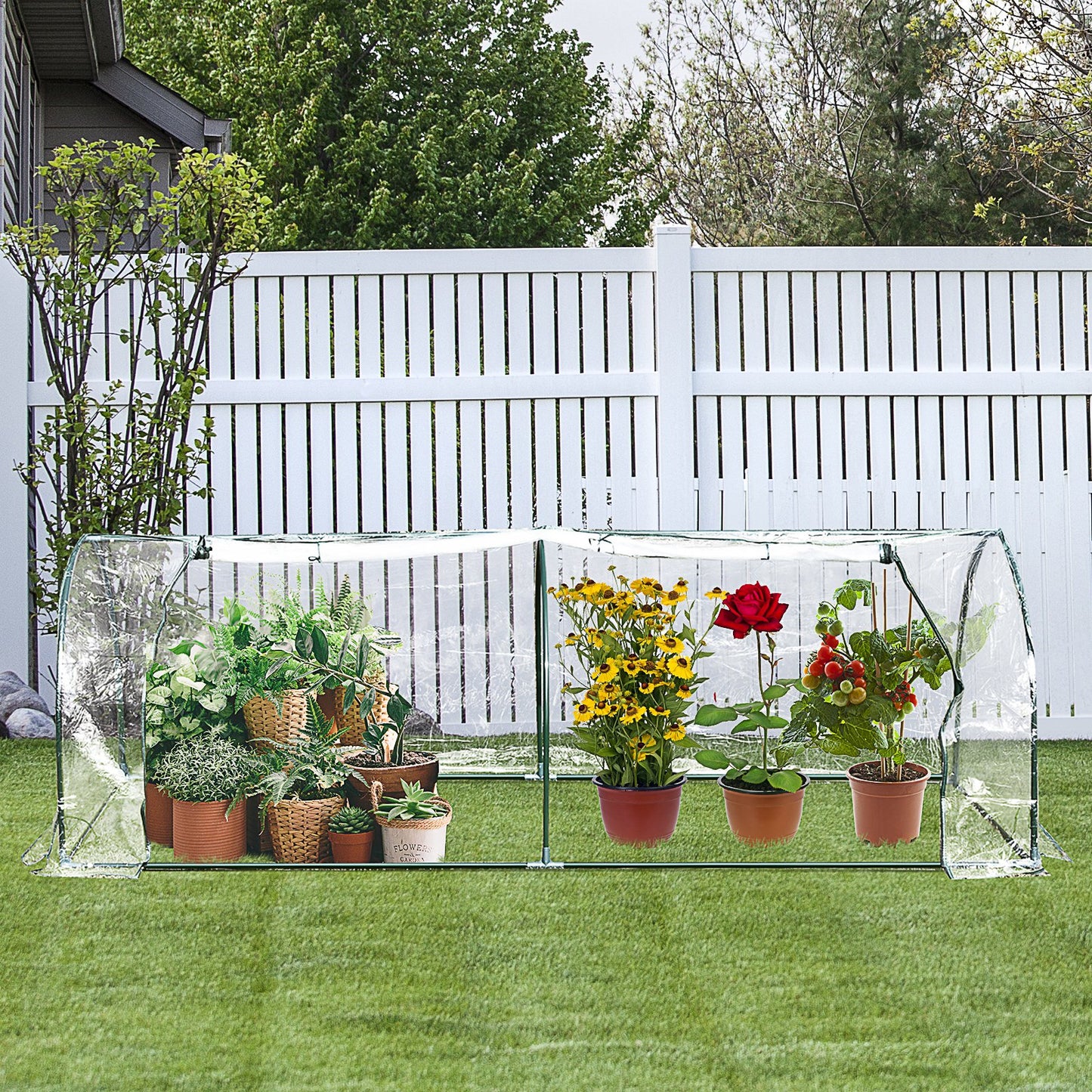 Outsunny PVC Greenhouse Tunnel Steel Frame Transparent 250x100x80cm