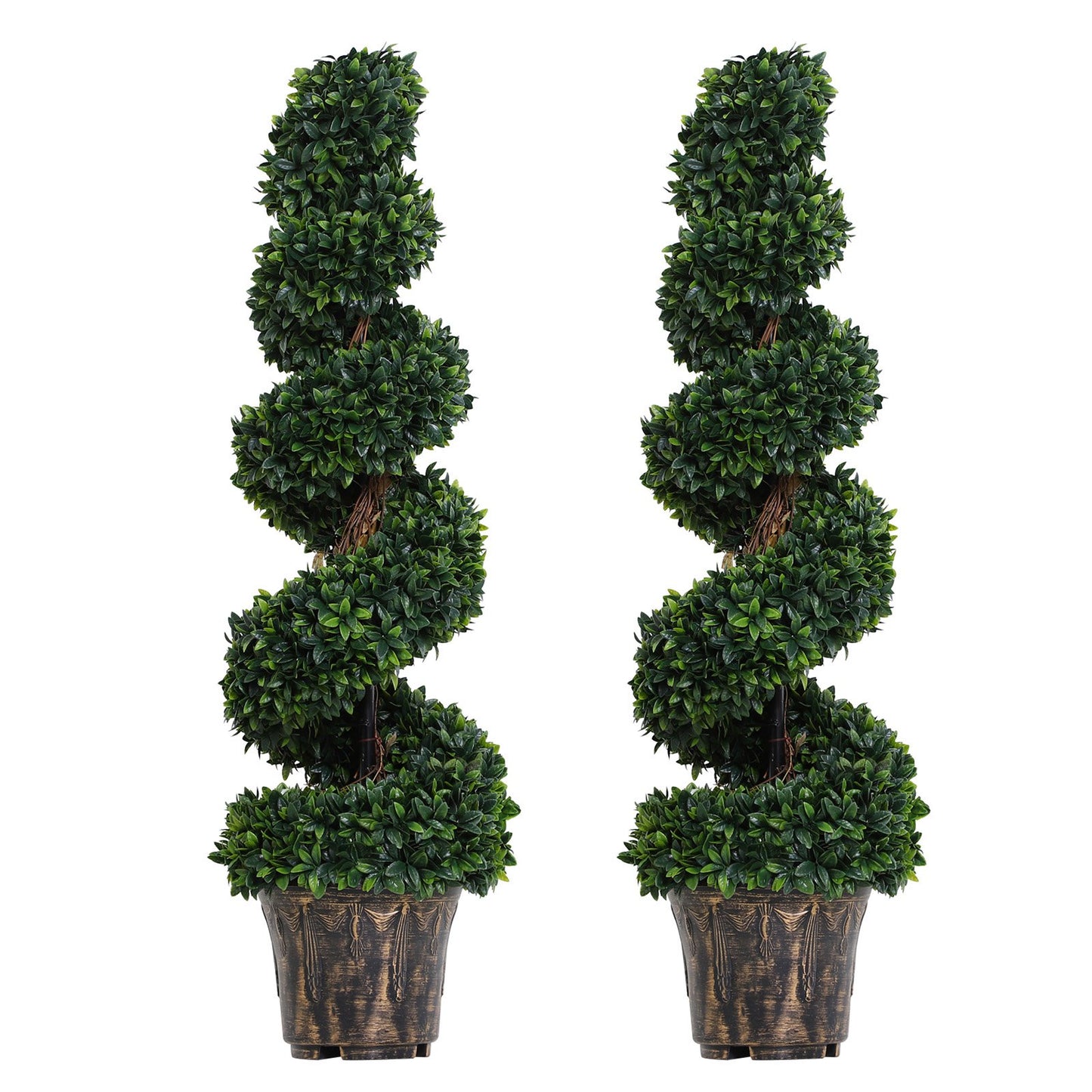 Outsunny PE Set of 2 Artificial Boxwood Spiral Topiary Plant Tree's Green