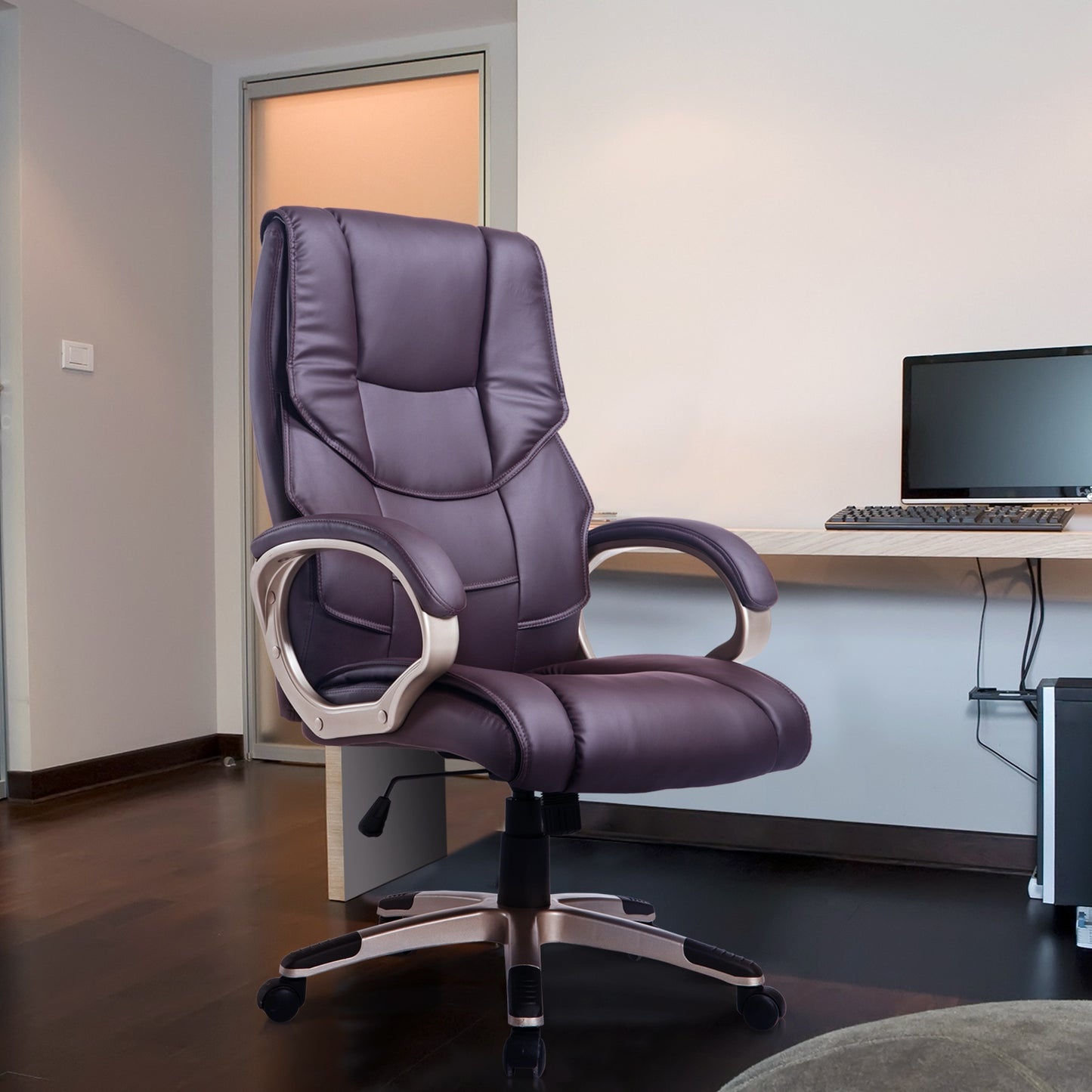 HOMCOM PU Leather Ergonomic Executive Office Desk Chair Brown
