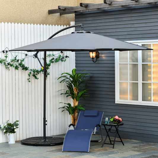 Outsunny 3(m) Garden Parasol Sun Shade Patio Banana Hanging Umbrella Cantilever Grey