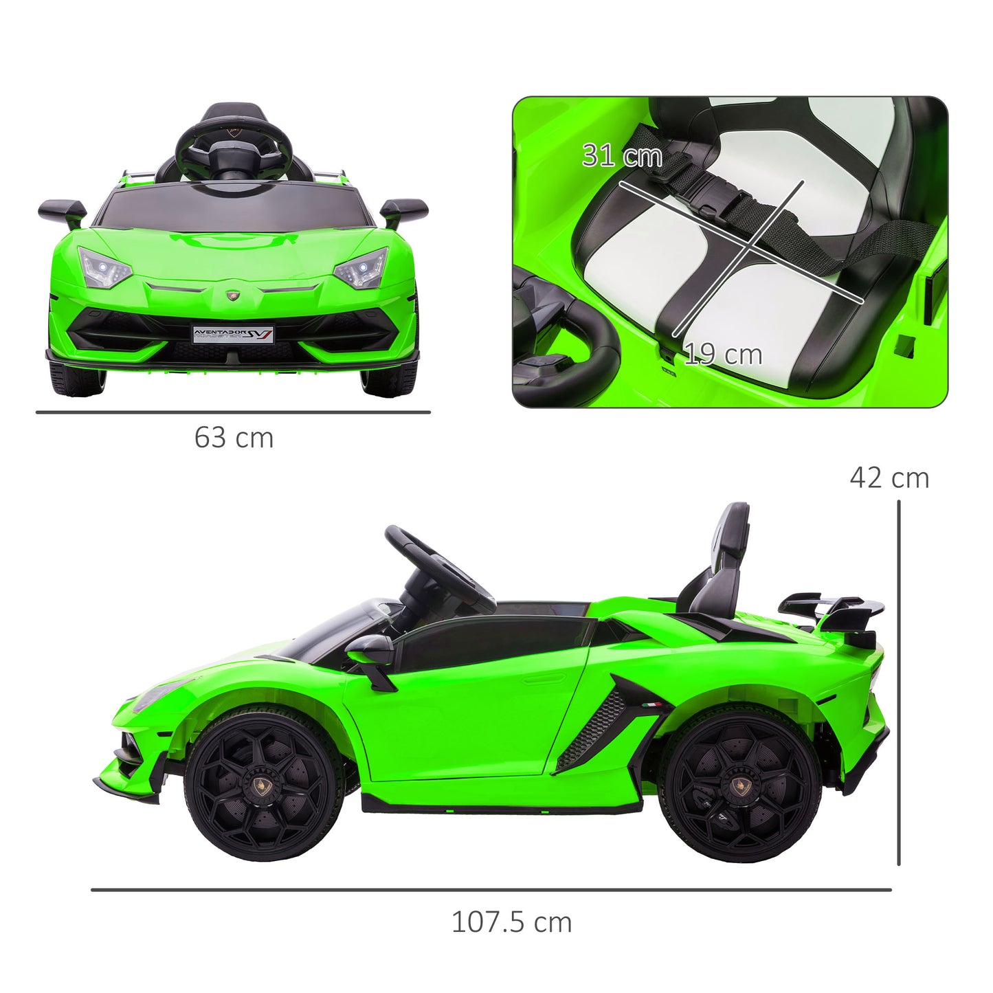 HOMCOM Lamborghini Licensed 12V kids Electric Car w/ Butterfly Doors Remote Music Horn Suspension Green