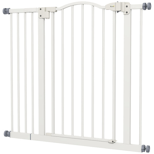 PawHut Metal 74-100cm Adjustable Pet Gate Safety Barrier w/ Auto-Close Door White