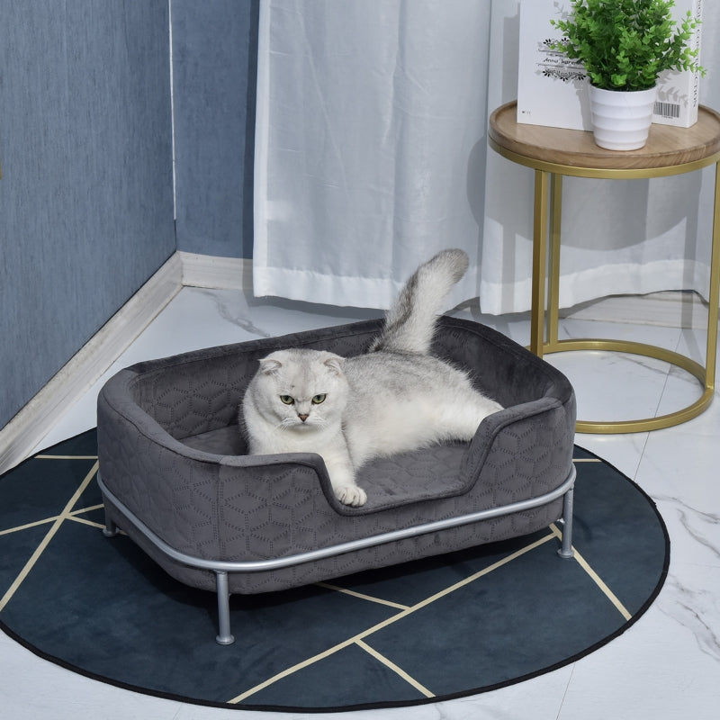 PawHut Pet Sofa Couch, Dog Bed, Cat Lounger, with Metal Base Removable Cushion Modern Furniture for Small Dogs, 63.5 x 43 x 24.5cm, Grey