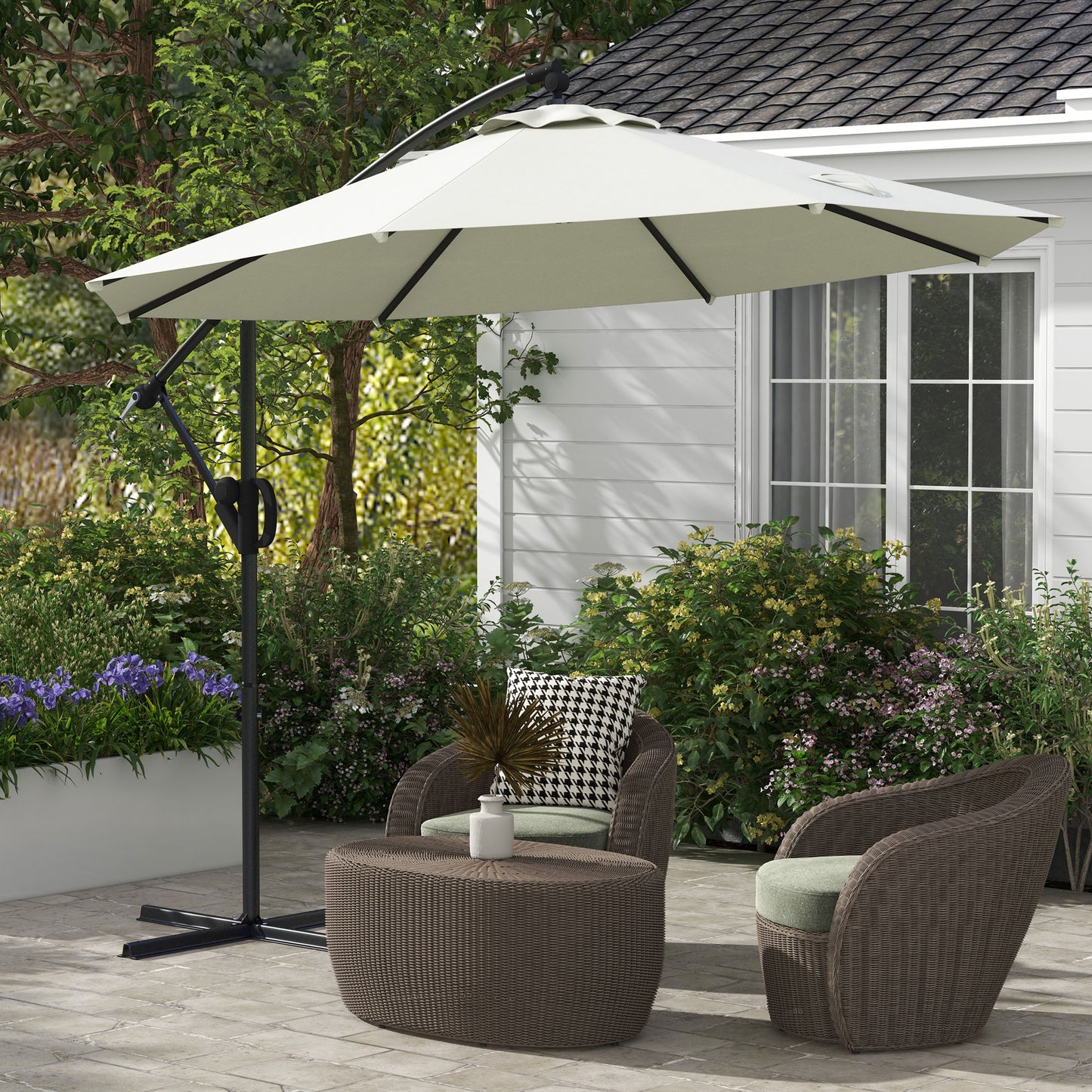 Outsunny 3(m) Offset Cantilever Parasol Umbrella, with Cross Base - Cream