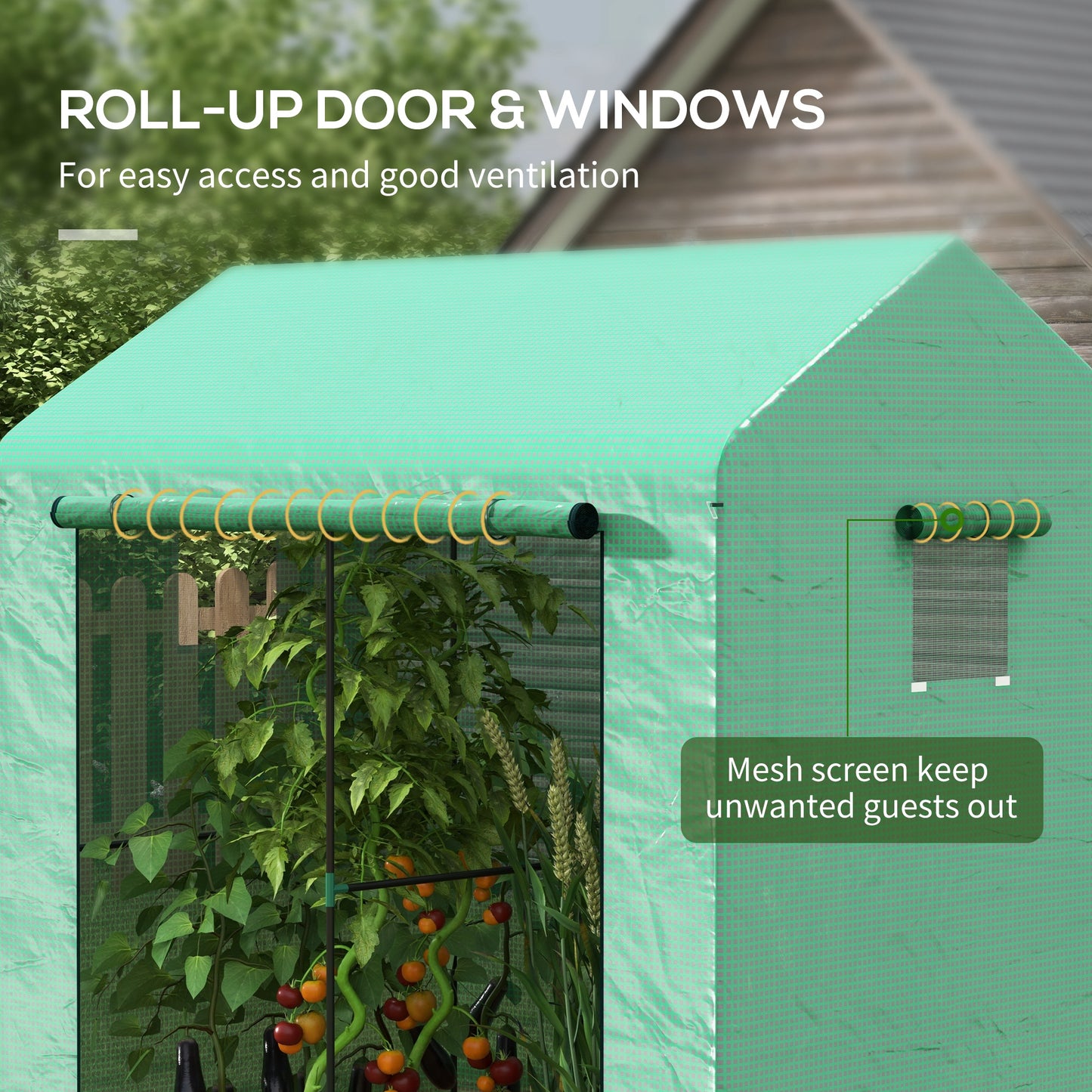Outsunny Greenhouse Walkin Garden Grow House with Rollup Door and Mesh Windows 200 x 140 x 200cm Green