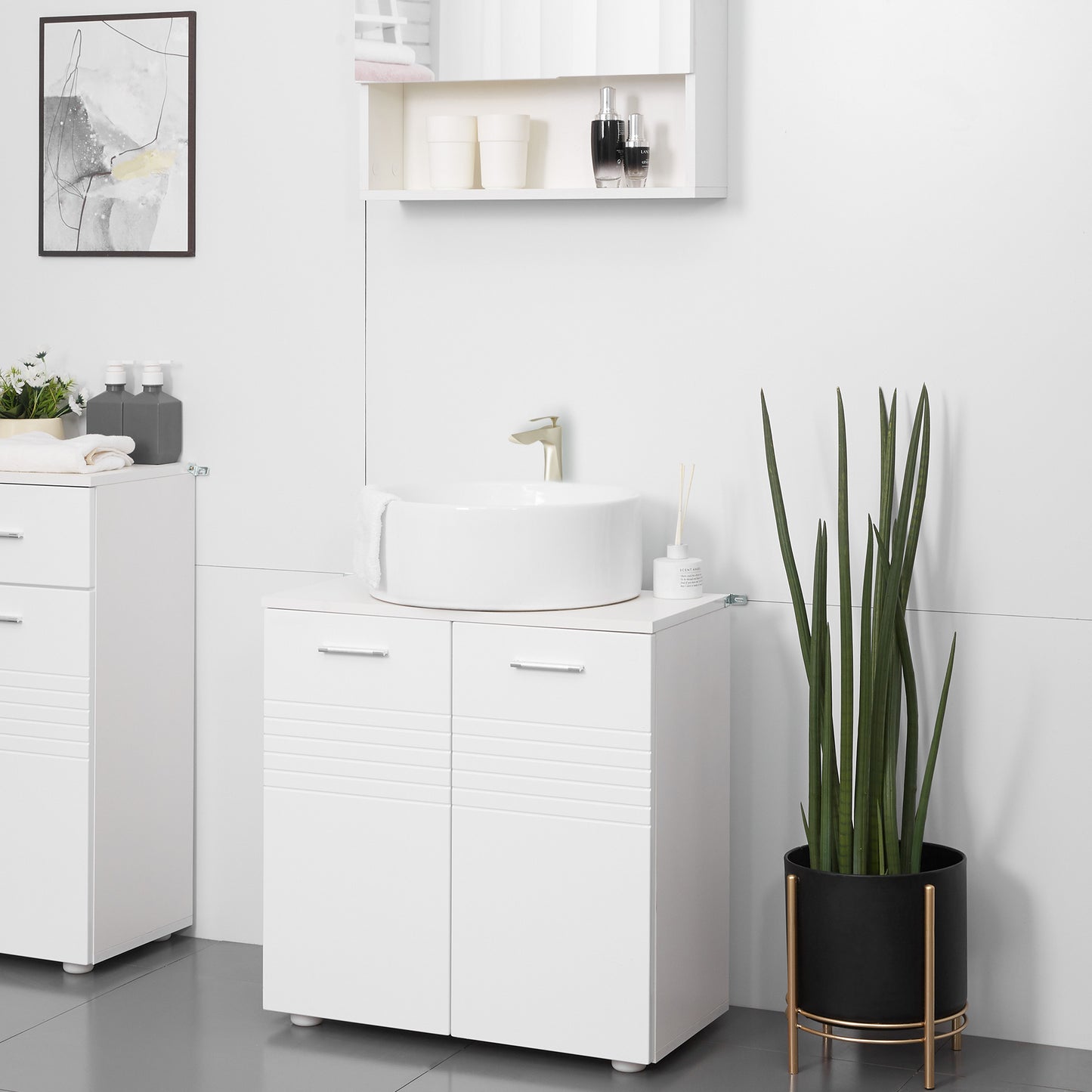 kleankin Modern Bathroom Sink Cabinet, Under Sink Storage Cabinet with Double Doors and Adjustable Shelf, Bathroom Vanity, White