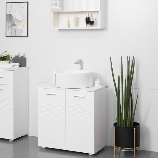 kleankin Under Sink Cabinet, Bathroom Vanity Unit, Pedestal Under Sink Design, Storage Cupboard with Adjustable Shelf, White Double Door