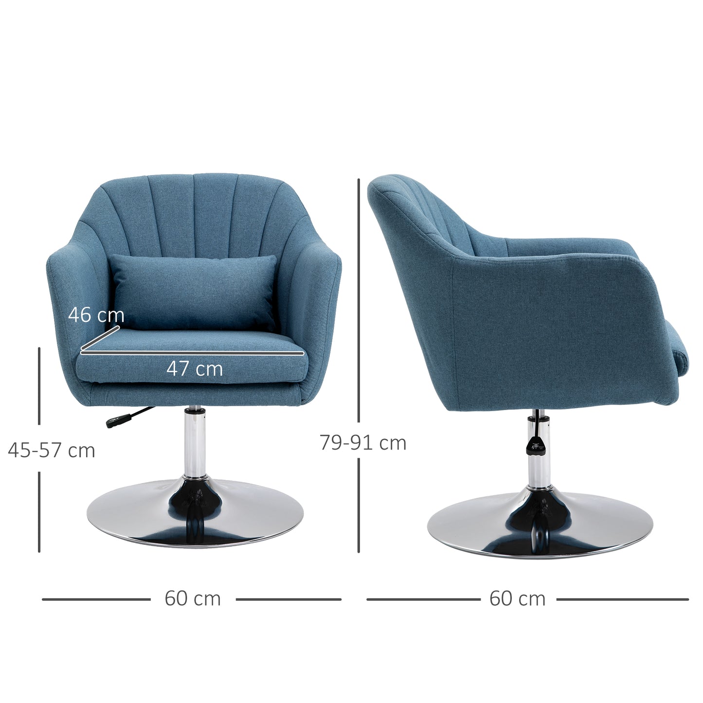 HOMCOM Swivel Accent Chair for Living Room Contemporary Vanity Armchair with Adjustable Height Thick Cushion Lumbar Support Armrest for Bedroom Office Blue