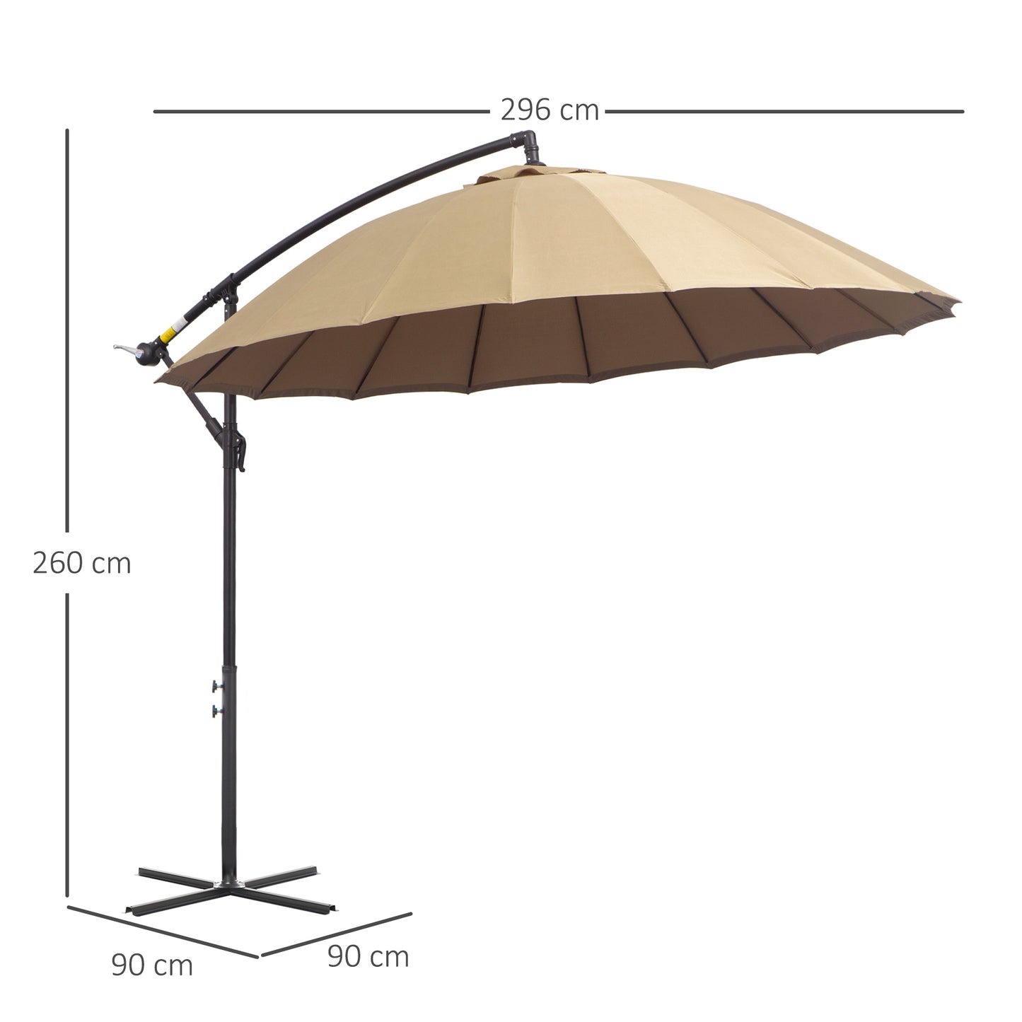 Outsunny 3(m) Cantilever Sun Umbrella Outdoor Market Table Parasol w/ 18 Sturdy Ribs Cross Base for Garden Lawn Pool Khaki & Vents Adjustable Angle Patio