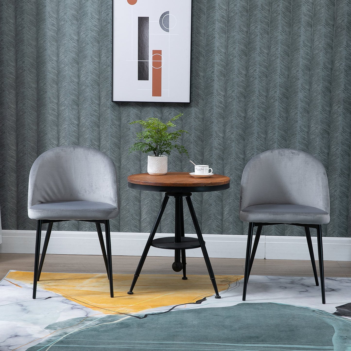 HOMCOM Velvet Contemporary Set Of 2 Kitchen Dining Chairs Grey