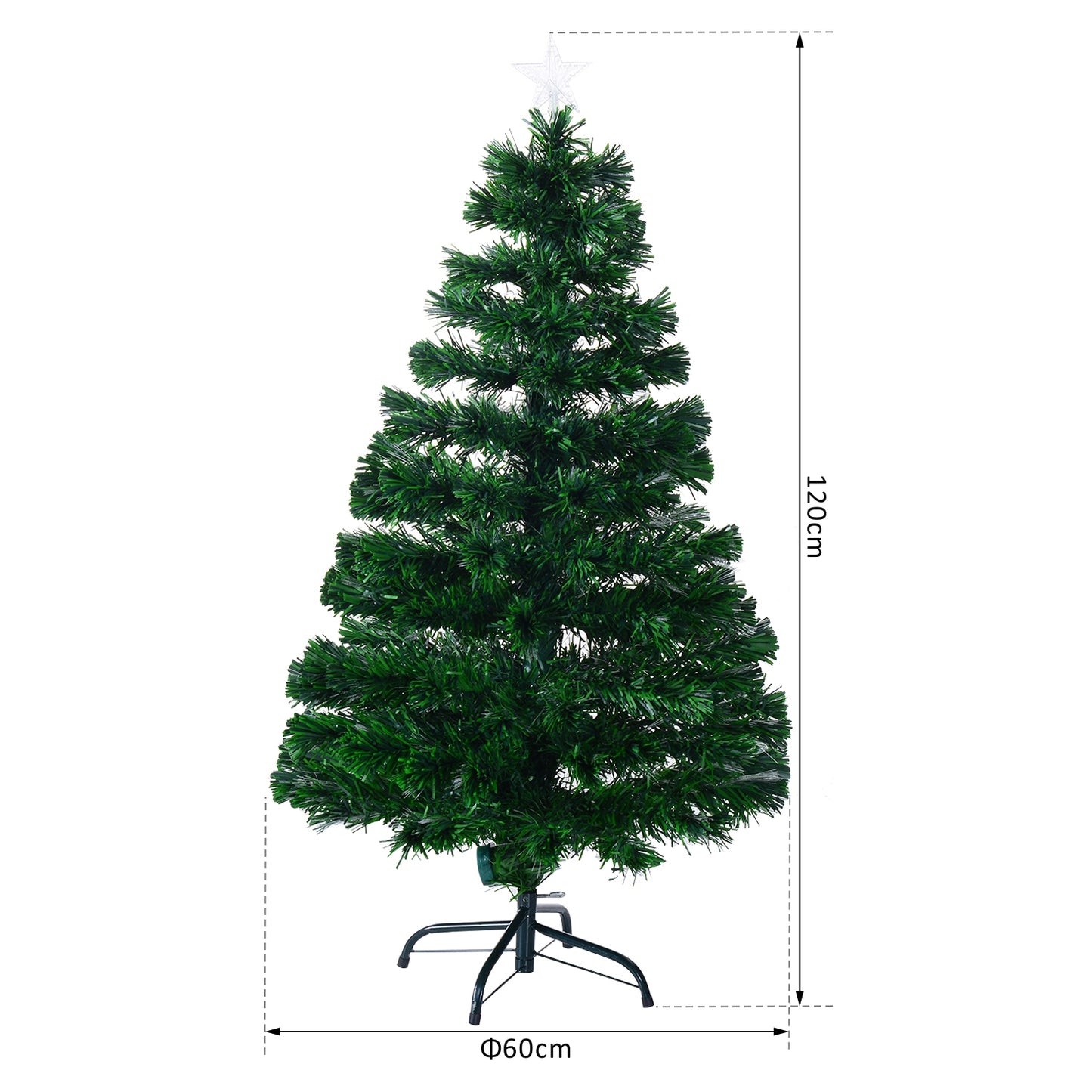 HOMCOM 1.2m Pre-Lit Artificial Christmas Tree, Metal Stand-Green