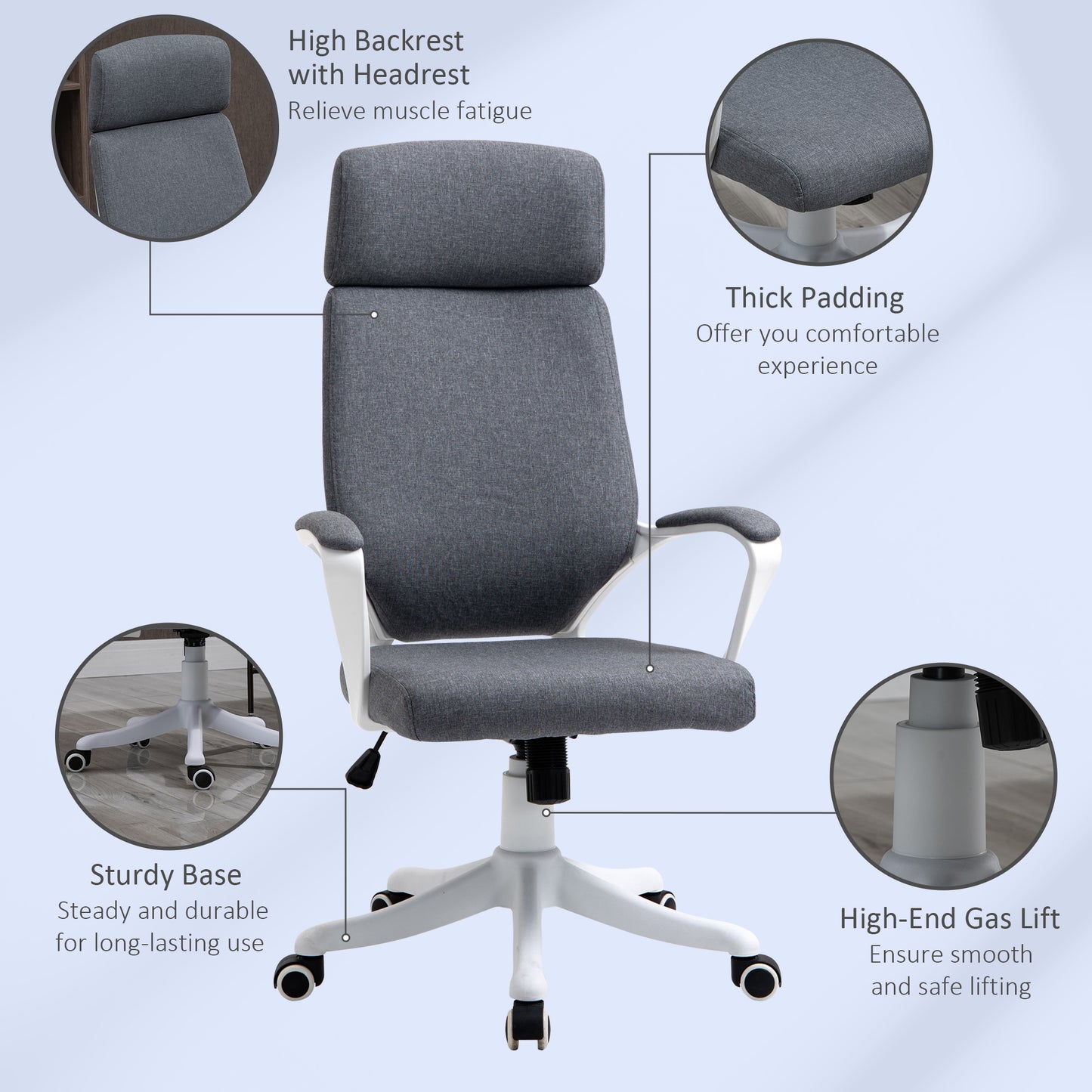 Vinsetto High Back Swivel Office Chair with Lumbar Back Support, Adjustable Height