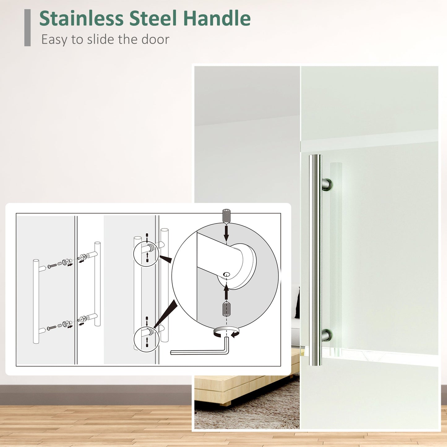 HOMCOM Sliding Barn Door Hardware Track Kit, Tempered Glass Door