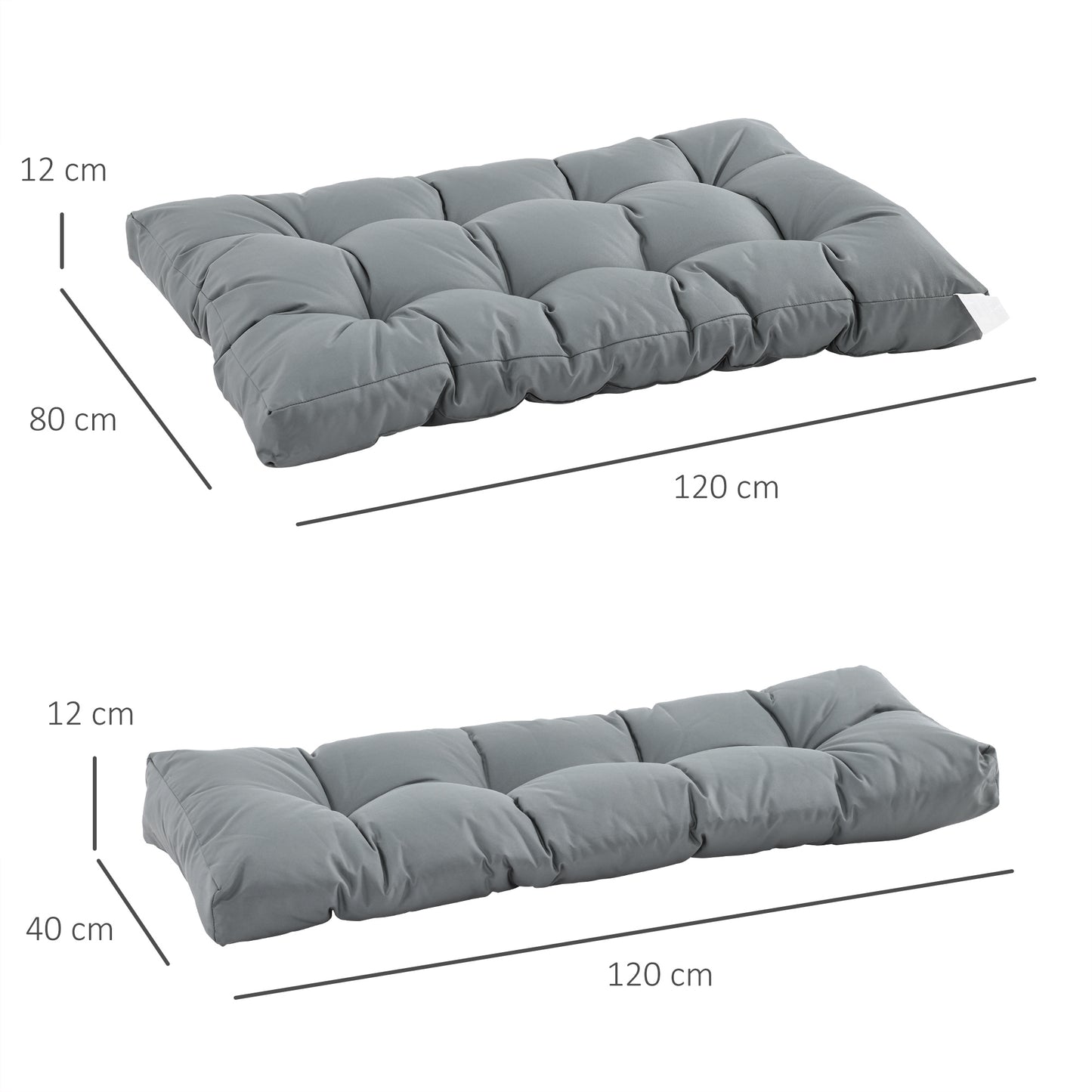 Outsunny 2Pcs Garden Tufted Pallet Cushions Seat Pad Back Cushion Indoor Outdoor Grey