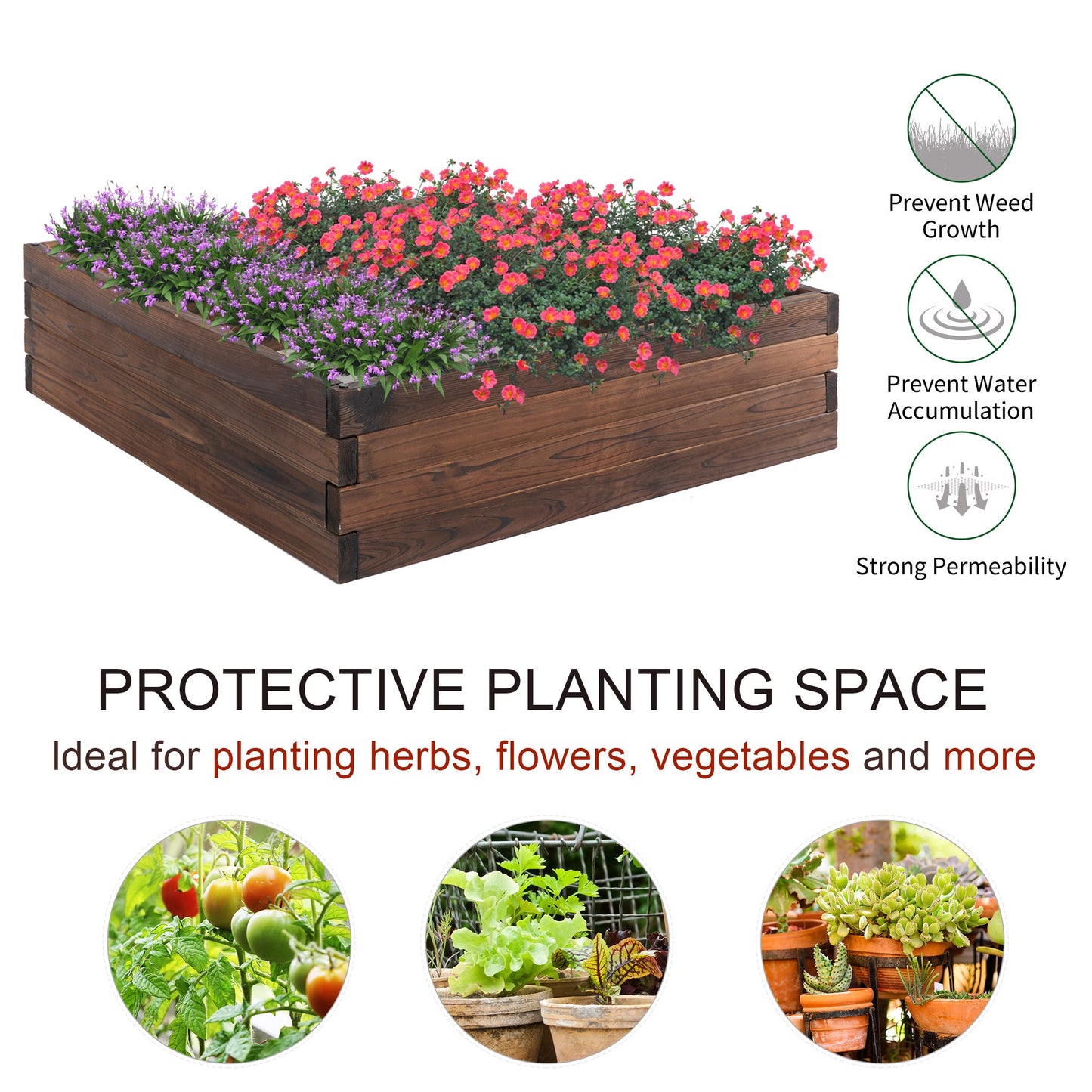 Outsunny Wooden Raised Garden Bed Planter Grow Containers Flower Vegetable Pot 80 x 80cm