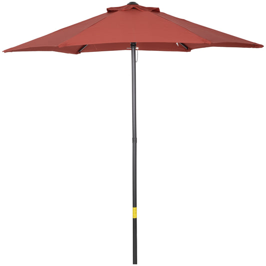 Outsunny 2m Parasol Patio Umbrella, Outdoor Sun Shade with 6 Sturdy Ribs for Balcony, Bench, Garden, Wine Red