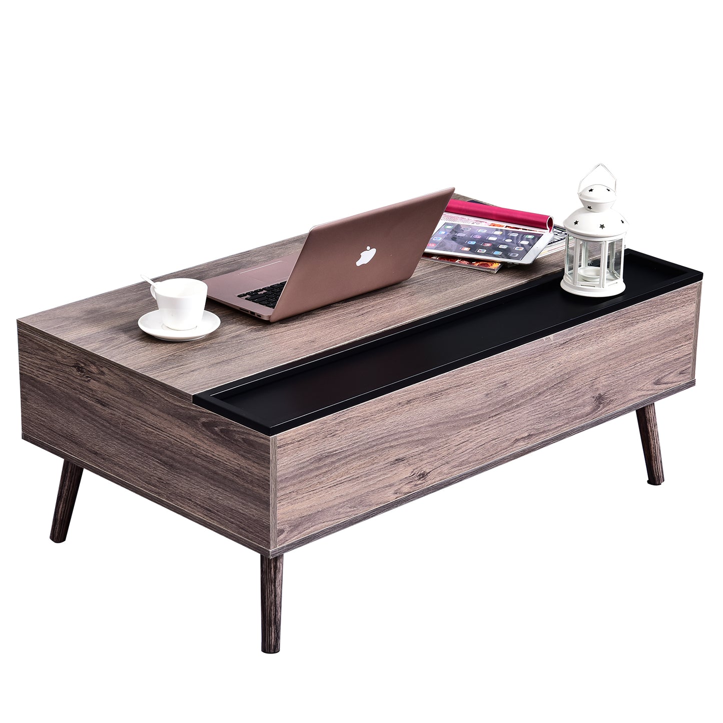 HOMCOM Particle Board Lift-Top Storage Coffee Table Wood Tone