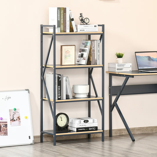 HOMCOM 4-Tier Bookcase Storage Organizer, Display Rack  Shelving Unit with Metal Frame