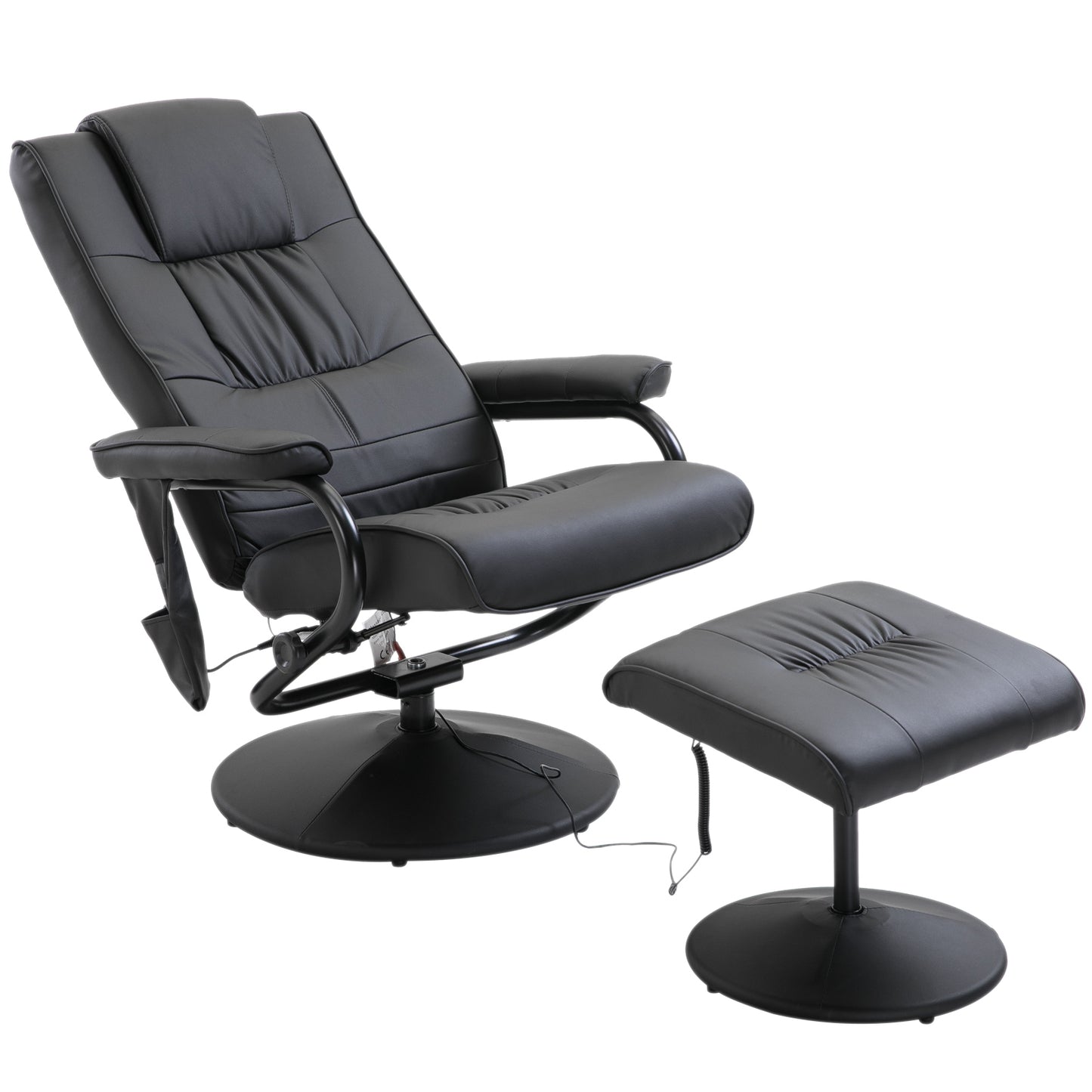 HOMCOM 10 - Point Reclining Massage Chair Faux Leather Armchair Chair W/Footstool - Black