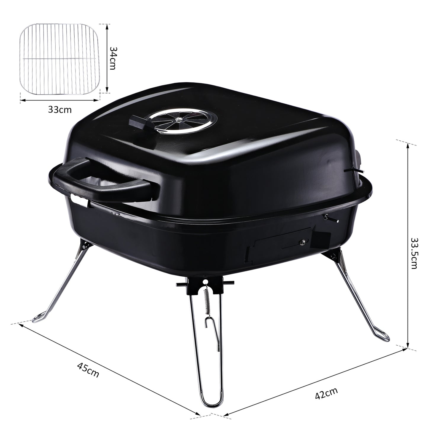 Outsunny Portable Charcoal BBQ Steel Iron Grill w/ Grid Black