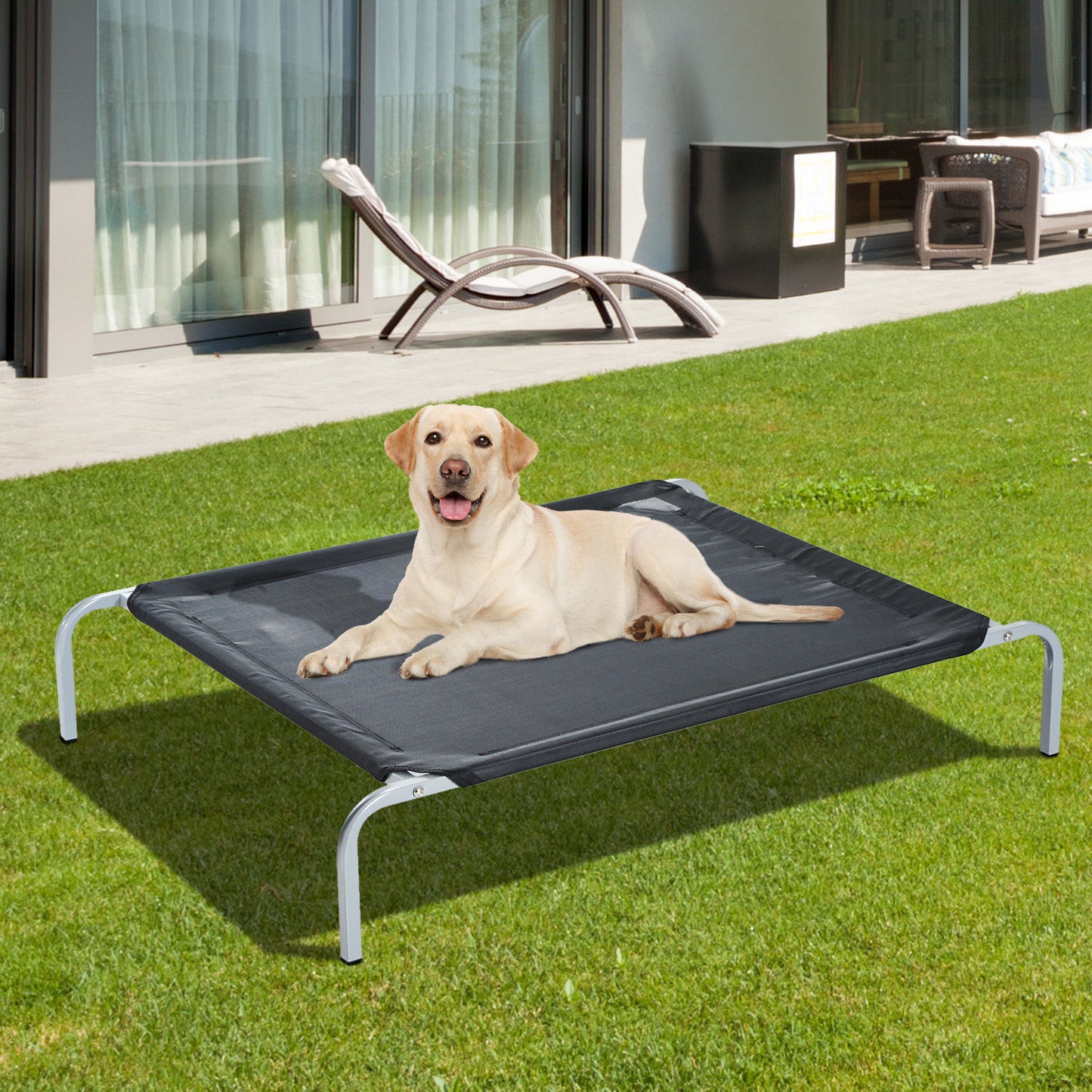 PawHut Medium Dogs Portable Elevated Fabric Bed for Camping Outdoors Black