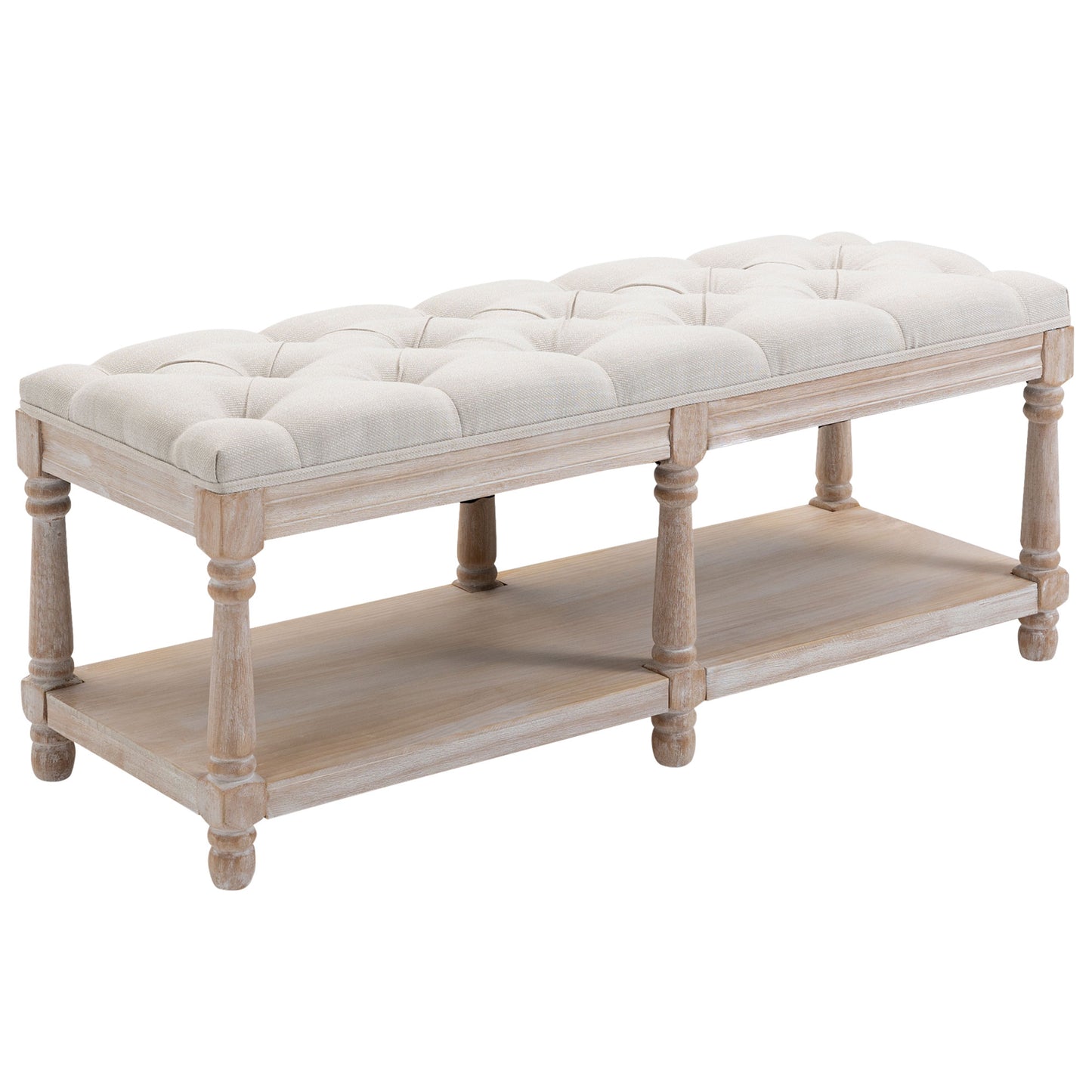 HOMCOM Shoe Rack Bench w/ Button Tufted Seat Cushion for Hallway Bedroom Cream White