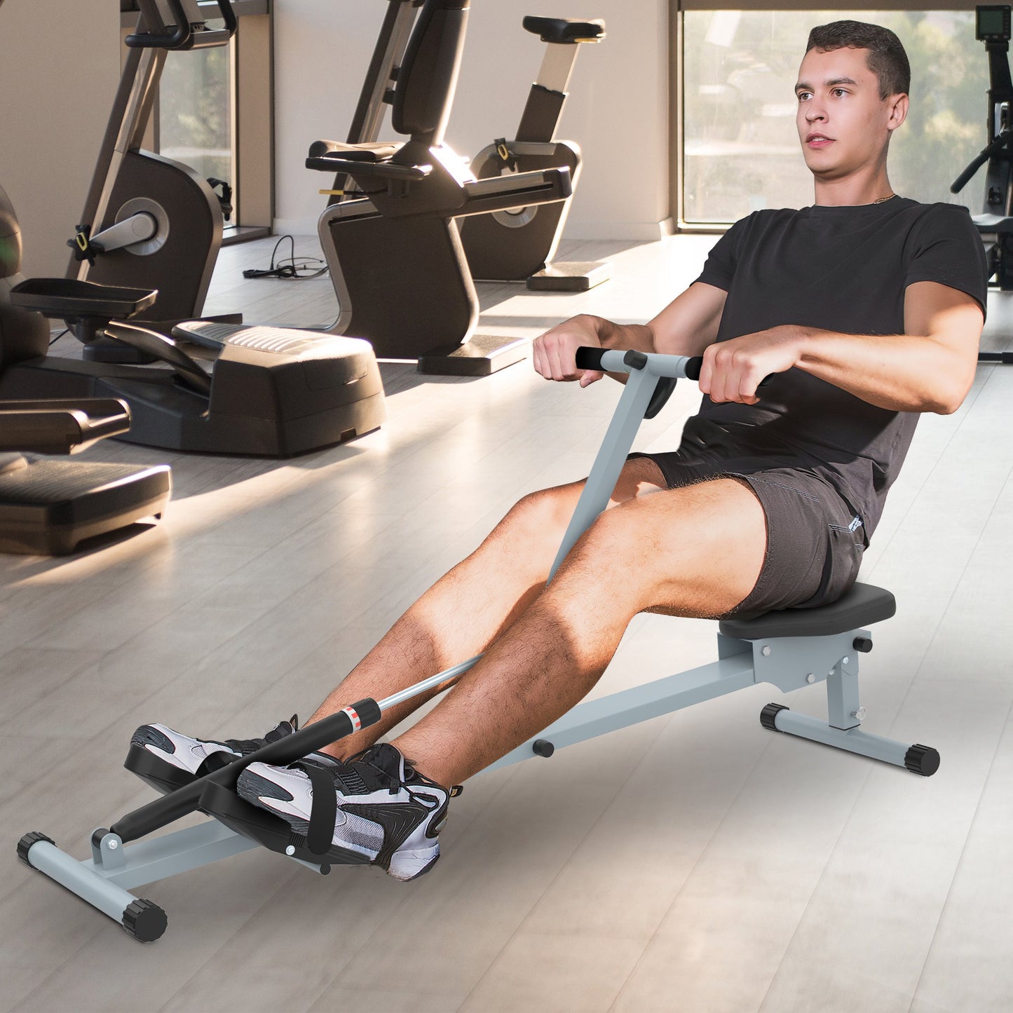 Multifunction Rower HOMCOM Rowing Machine Rower Workout Trainer W/ Monitor-Grey/Black ...