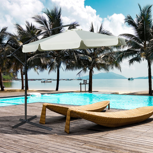 Outsunny 2.7m Garden Banana Parasol Cantilever Umbrella with Crank Handle and Cross Base for Outdoor, Hanging Sun Shade, Cream White